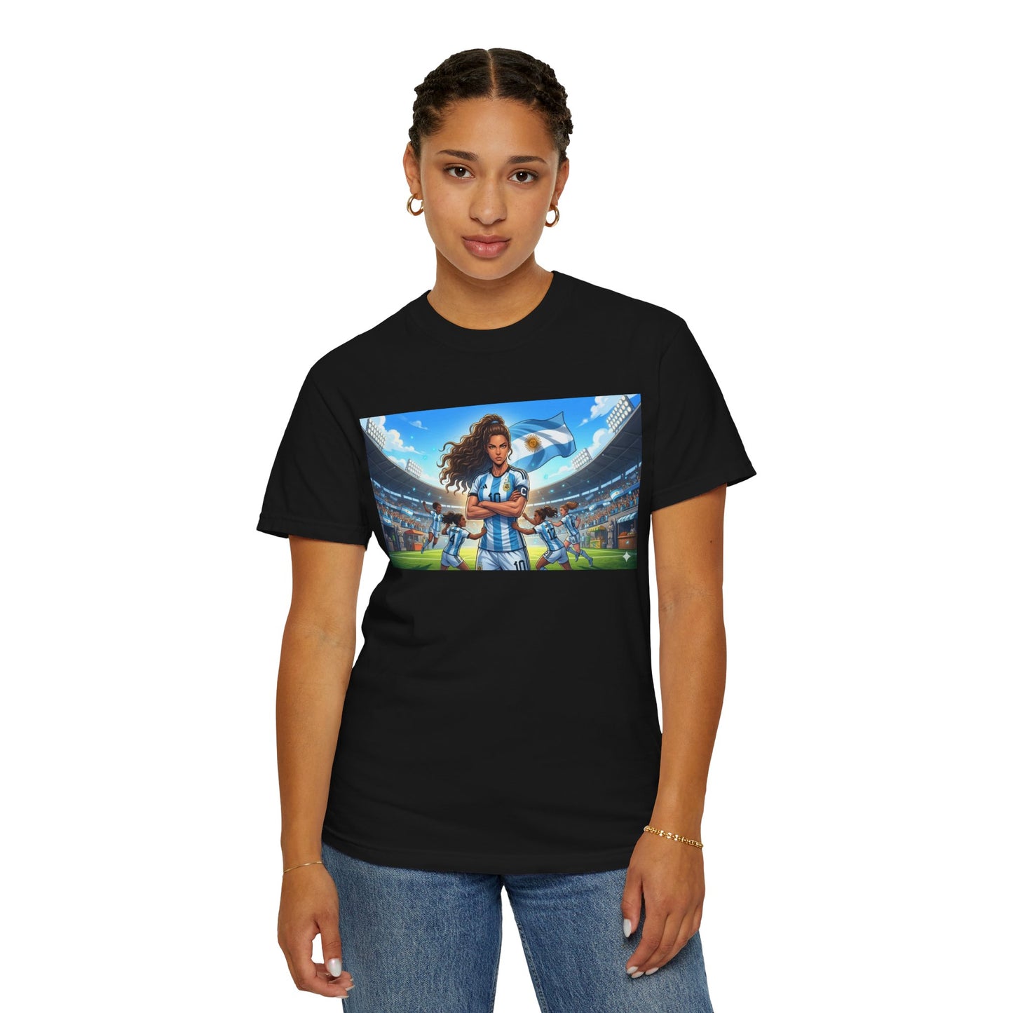 Argentina Soccer Heroine Stadium T-Shirt – Female Soccer Player Graphic Tee