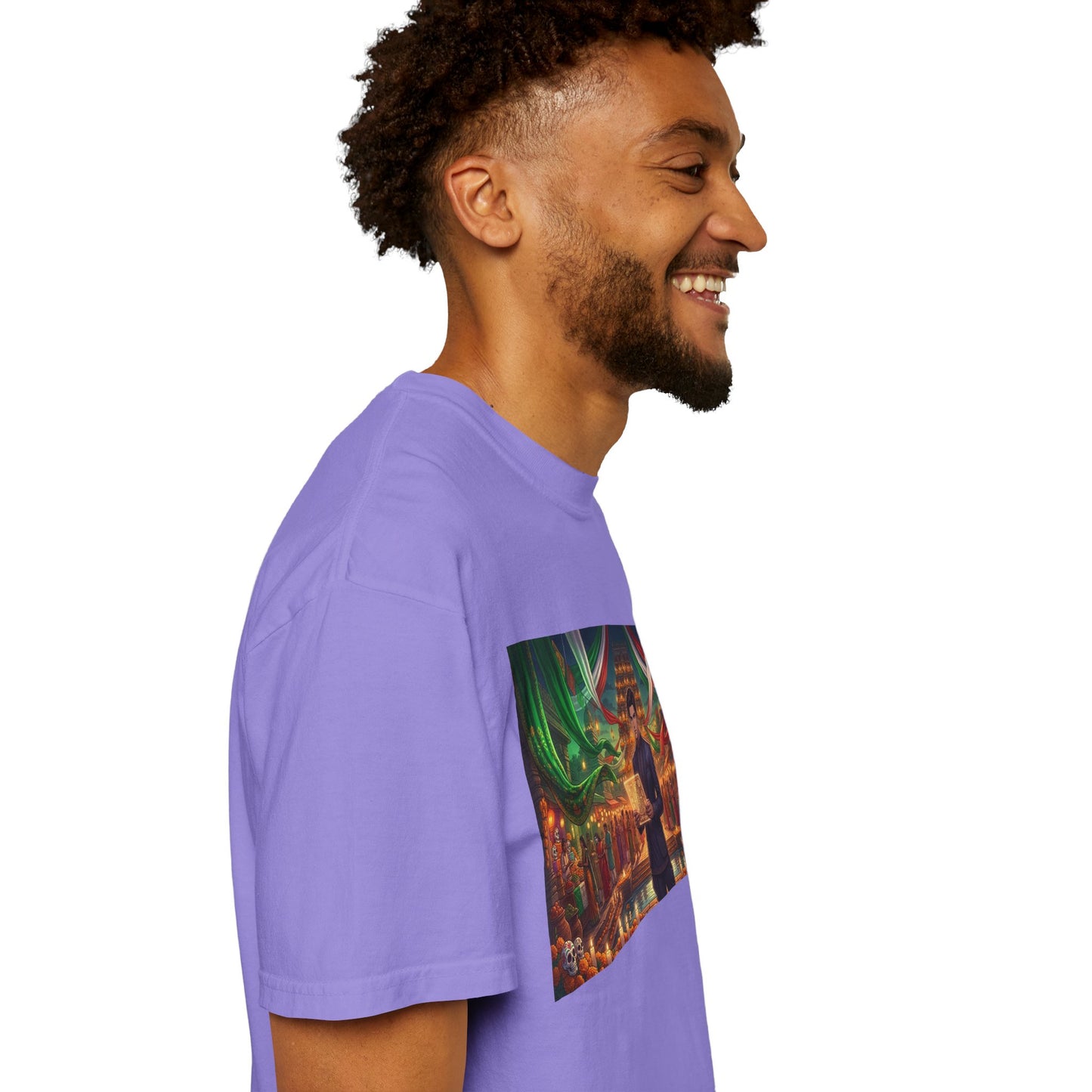 T-Shirt — Dragon Temple Night Scene Graphic Tee (Monk with Dragons)