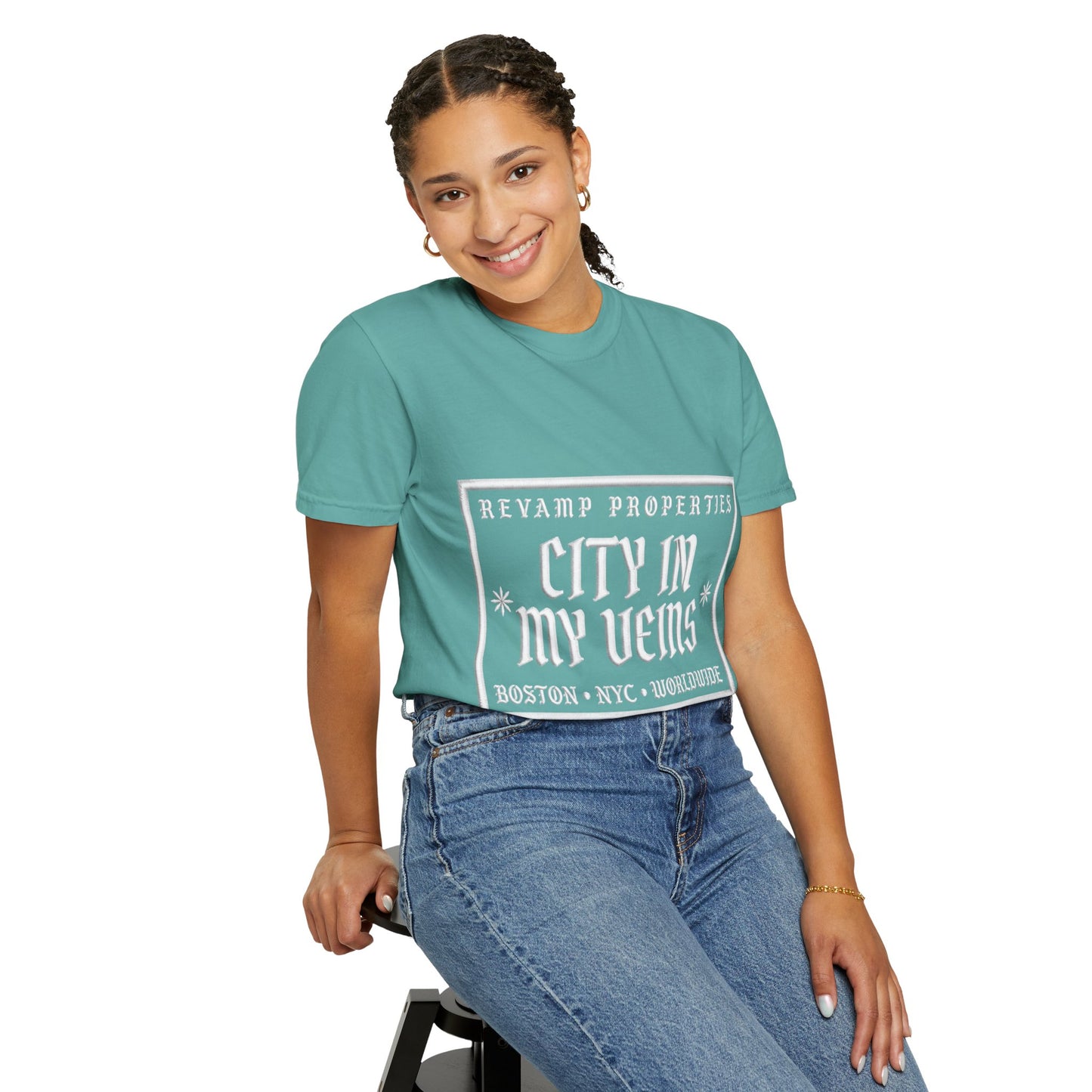 City In My Veins T‑Shirt — Vintage Cityscape Tee (Boston • NYC • Manchester)