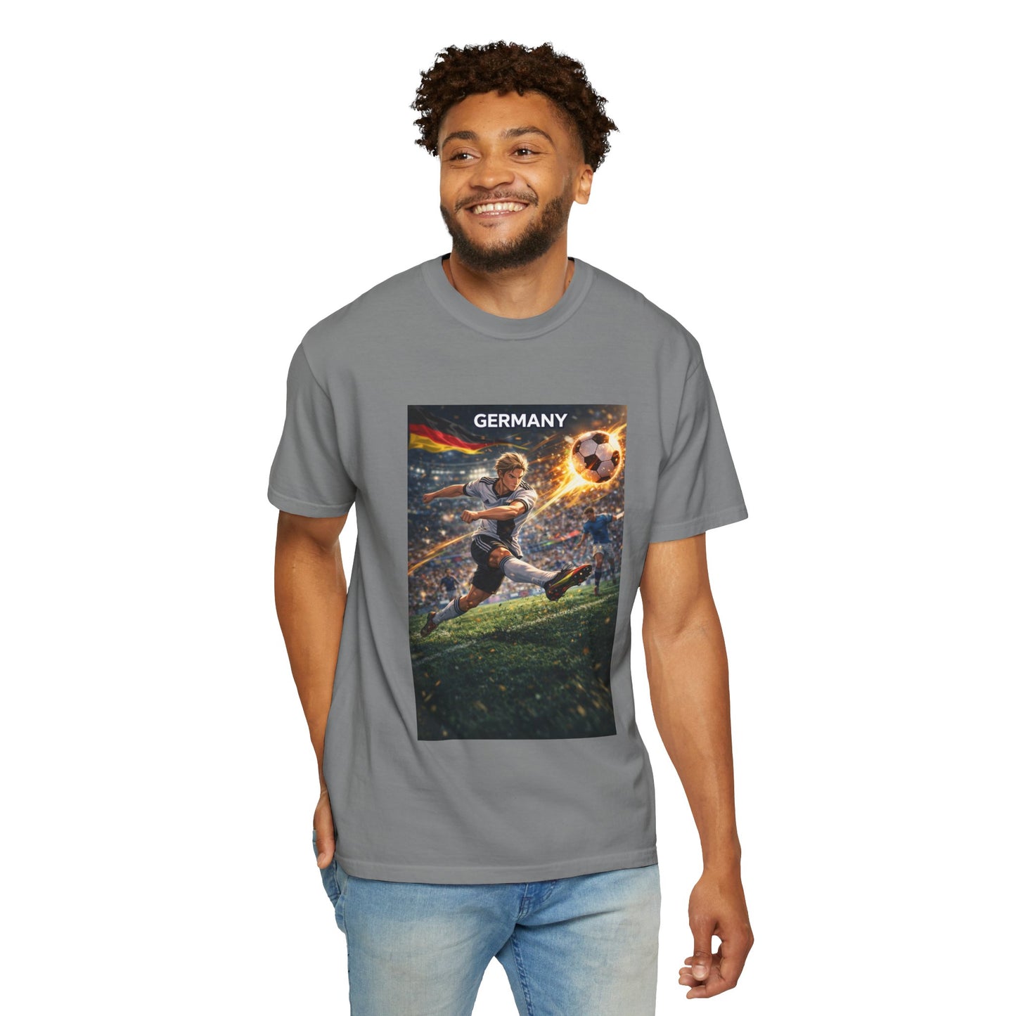 Germany Soccer Player Graphic T-Shirt — Retro Football Stadium Print