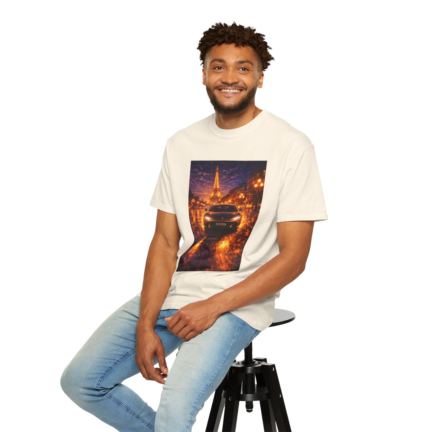 Paris Night Drive T-Shirt — Eiffel Tower Car Scene