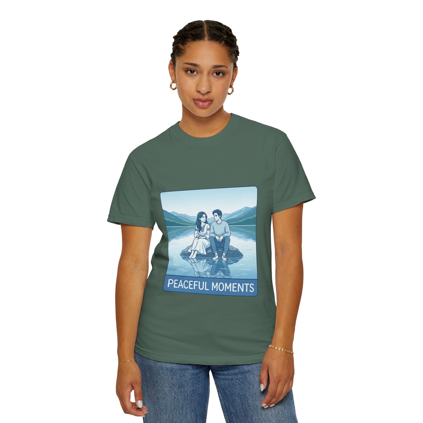 Peaceful Moments Tee — Couple Sitting by Lake Graphic T-Shirt