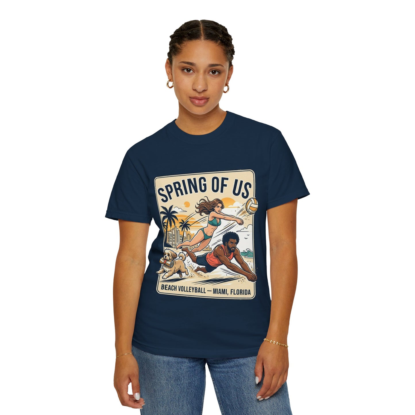 Spring of Us Beach Volleyball T-Shirt — Miami, Florida Retro Sun & Palm Tee
