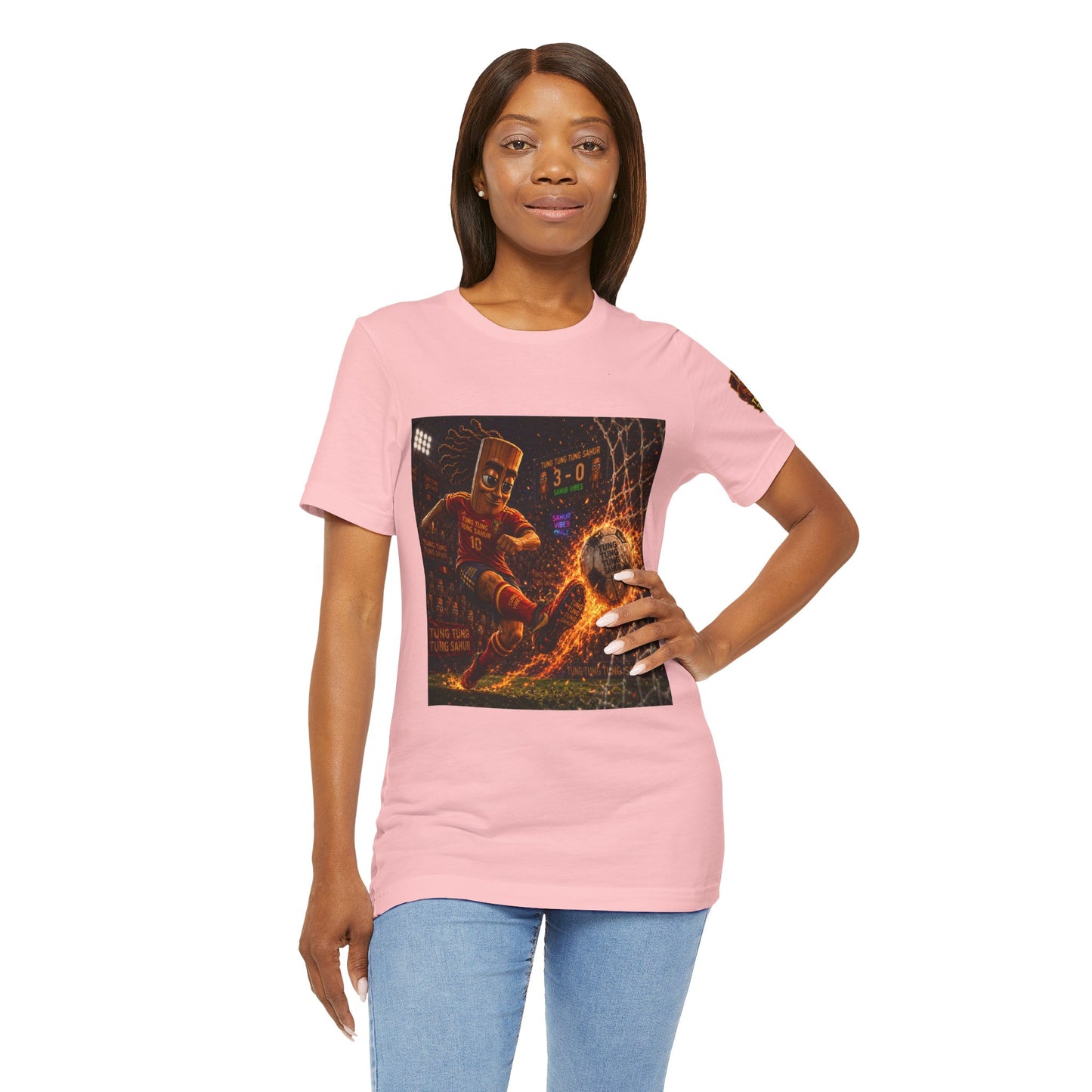 Tung Tung Tung Sahur Soccer Kick Firestorm Graphic Tee — ‘Goal’ Animated Kick Design