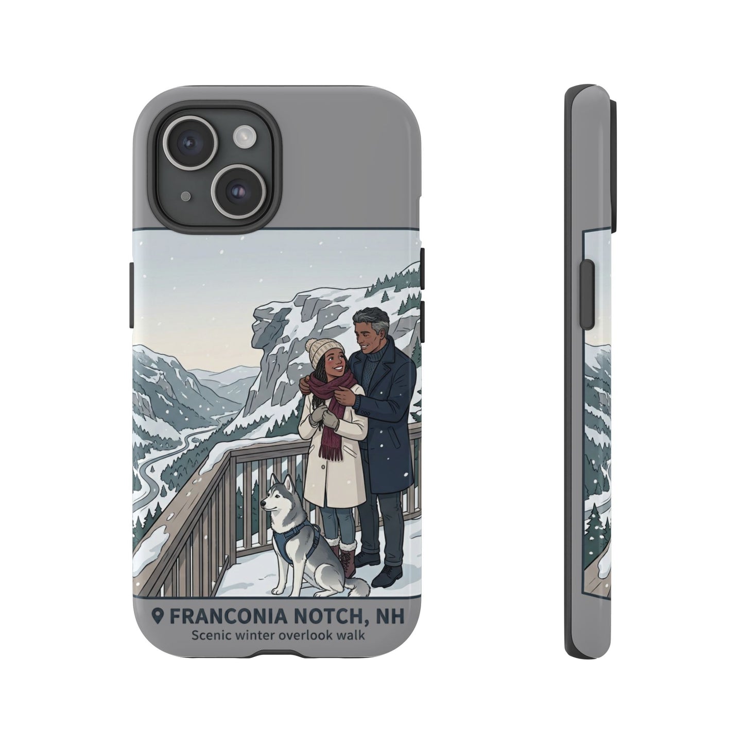 Winter Scenic Phone Case — Franconia Notch NH Couples & Husky Design