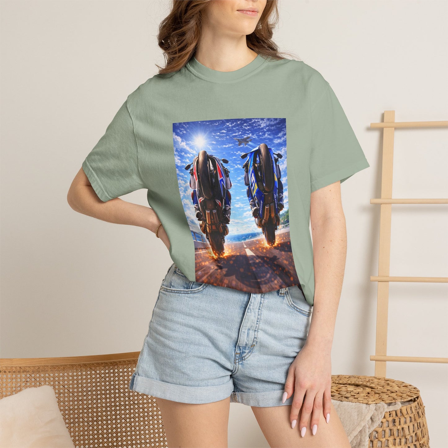 Motorcycle Sunset T-Shirt — Two Bikes Riding Into the Horizon