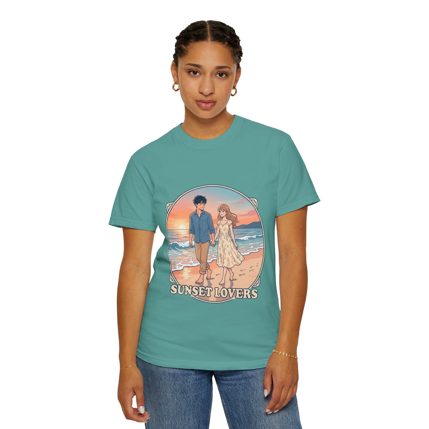 Sunset Lovers Beach T-Shirt — Romantic Couple Graphic Tee