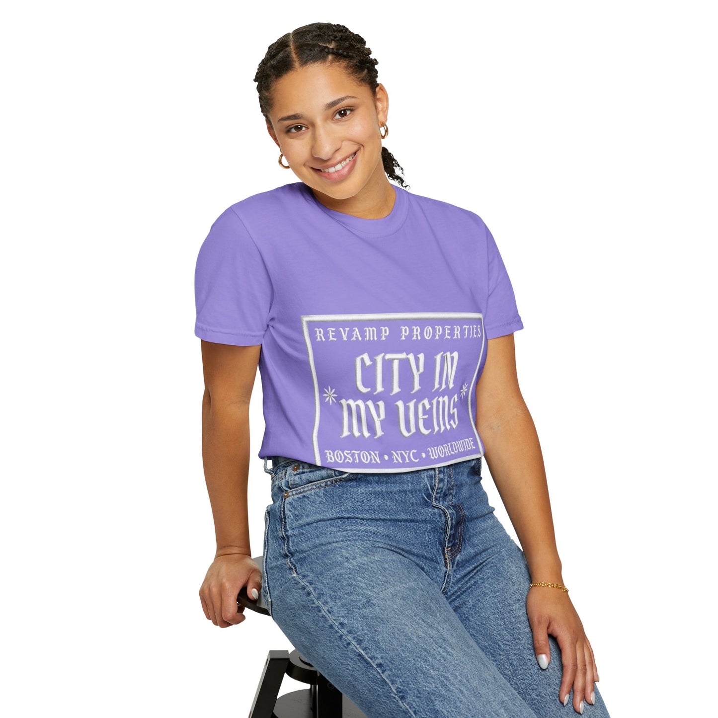 City In My Veins T‑Shirt — Vintage Cityscape Tee (Boston • NYC • Manchester)
