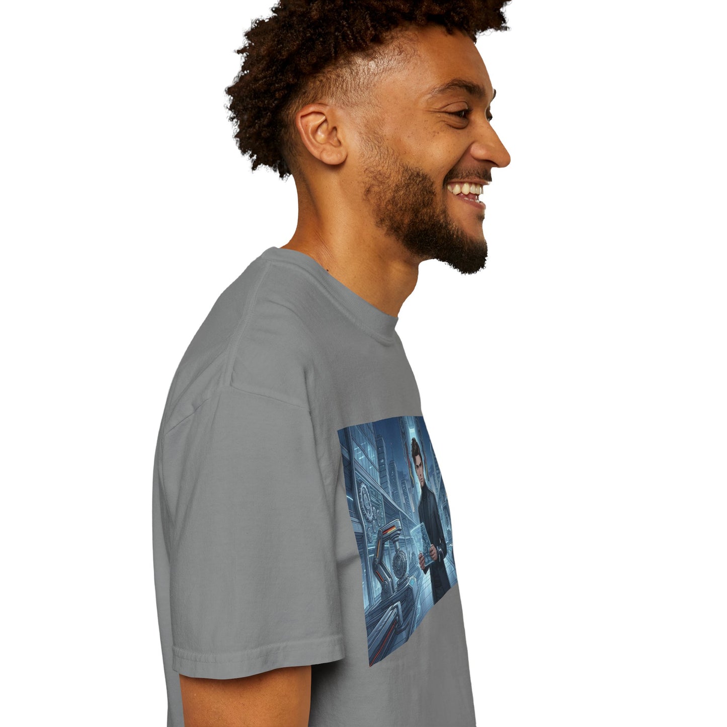 Cyberpunk Detective T-Shirt — Futuristic Noir Cityscape Graphic Tee