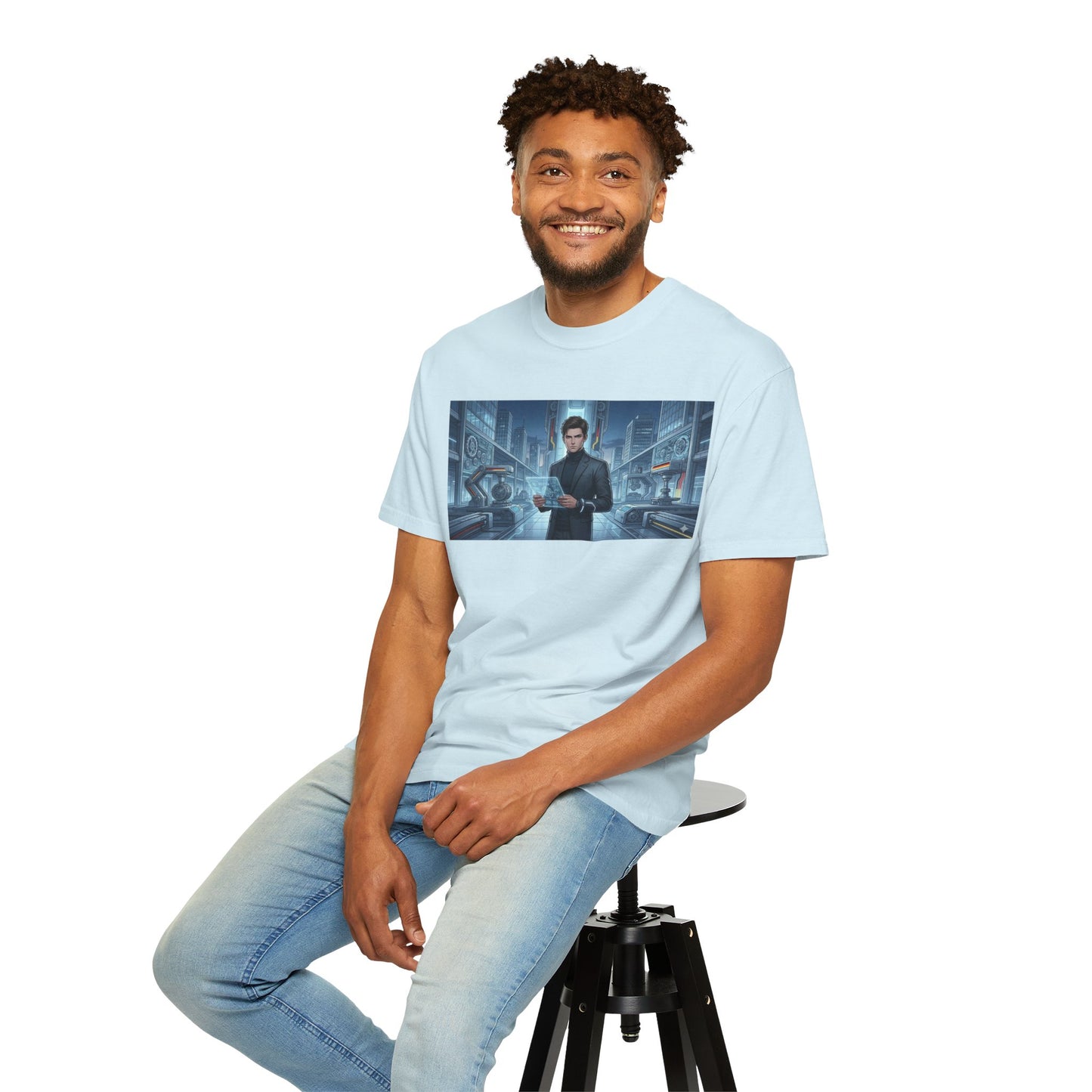 Cyberpunk Detective T-Shirt — Futuristic Noir Cityscape Graphic Tee