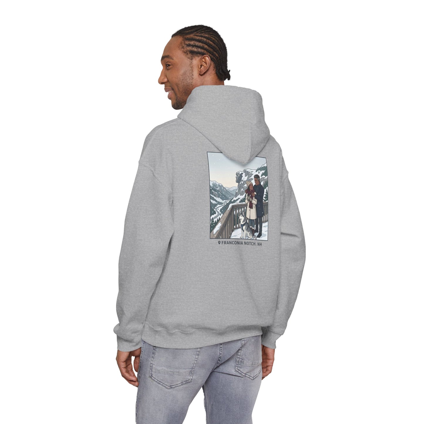 Winter Couple Photo Hoodie — Vintage Alps Travel Graphic Sweatshirt