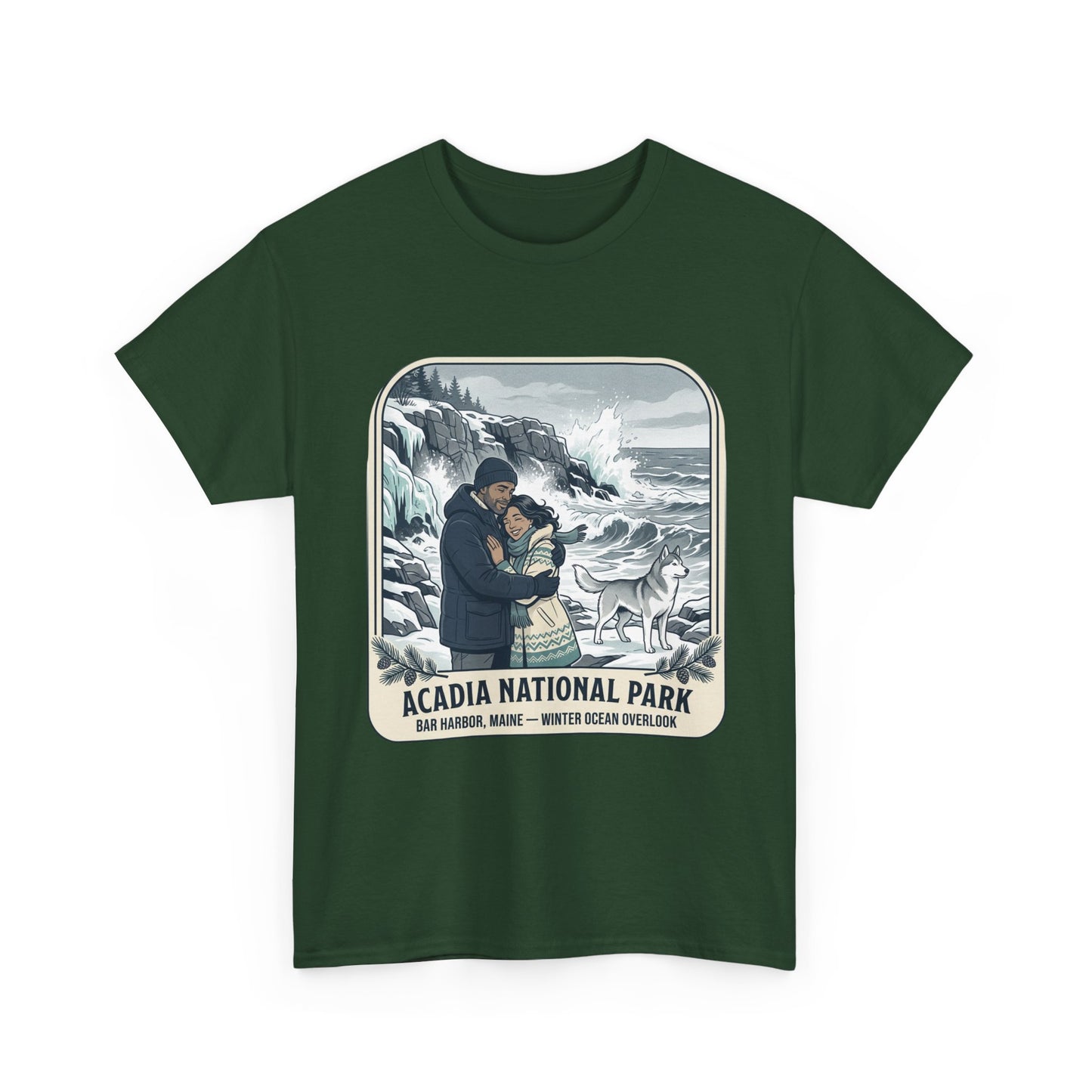 Acadia National Park Tee — Coastal Winter Couple Graphic