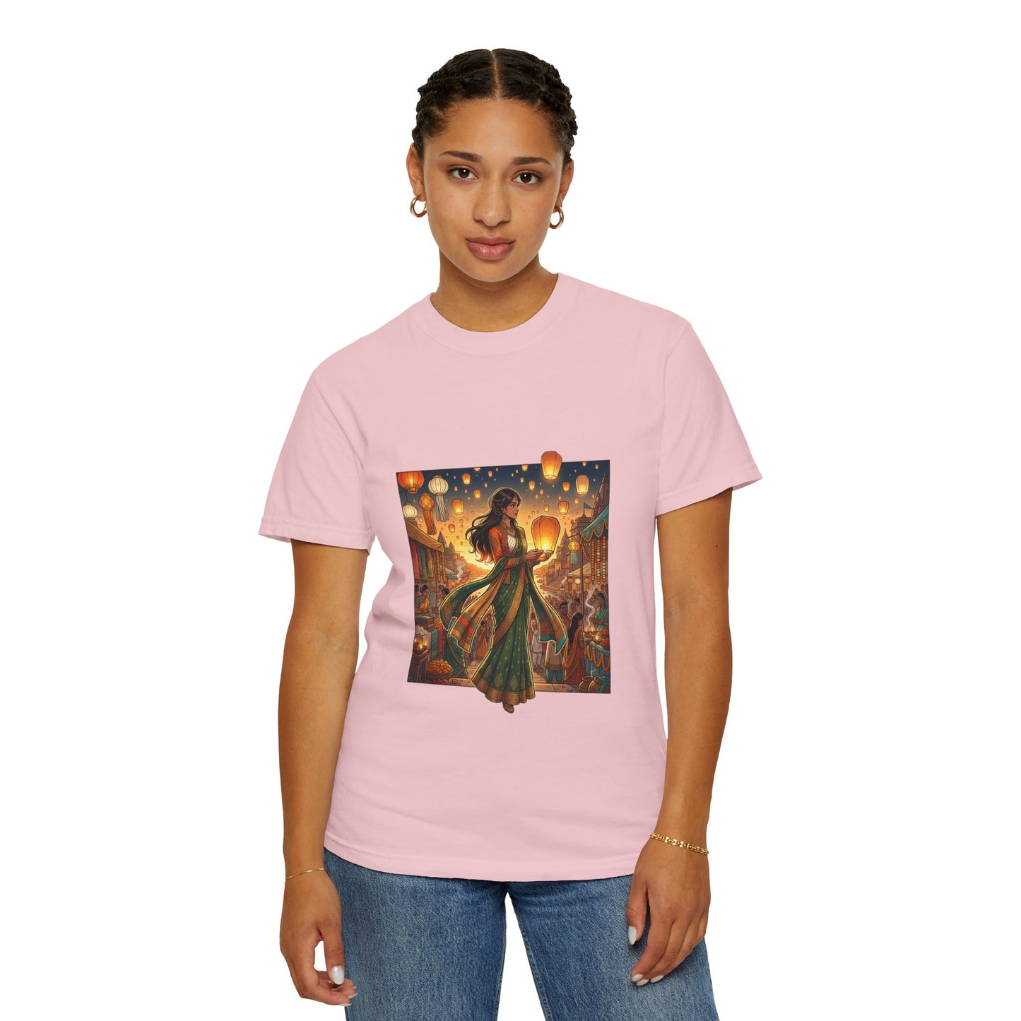 Diwali Lantern Festival T-Shirt — Indian Dancer with Floating Sky Lanterns