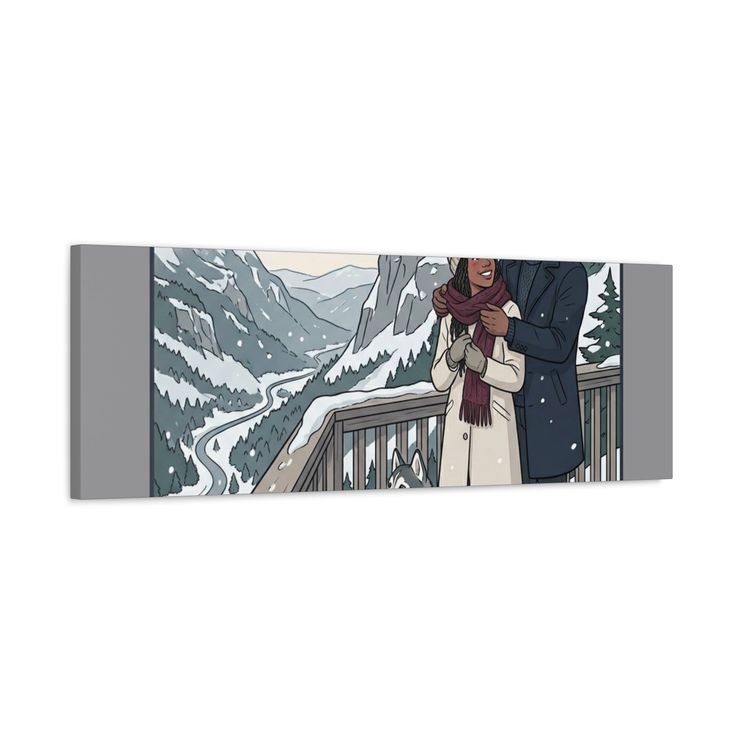 Franconia Notch Winter Couple Canvas Wall Art — Scenic New Hampshire Snowy Overlook Print