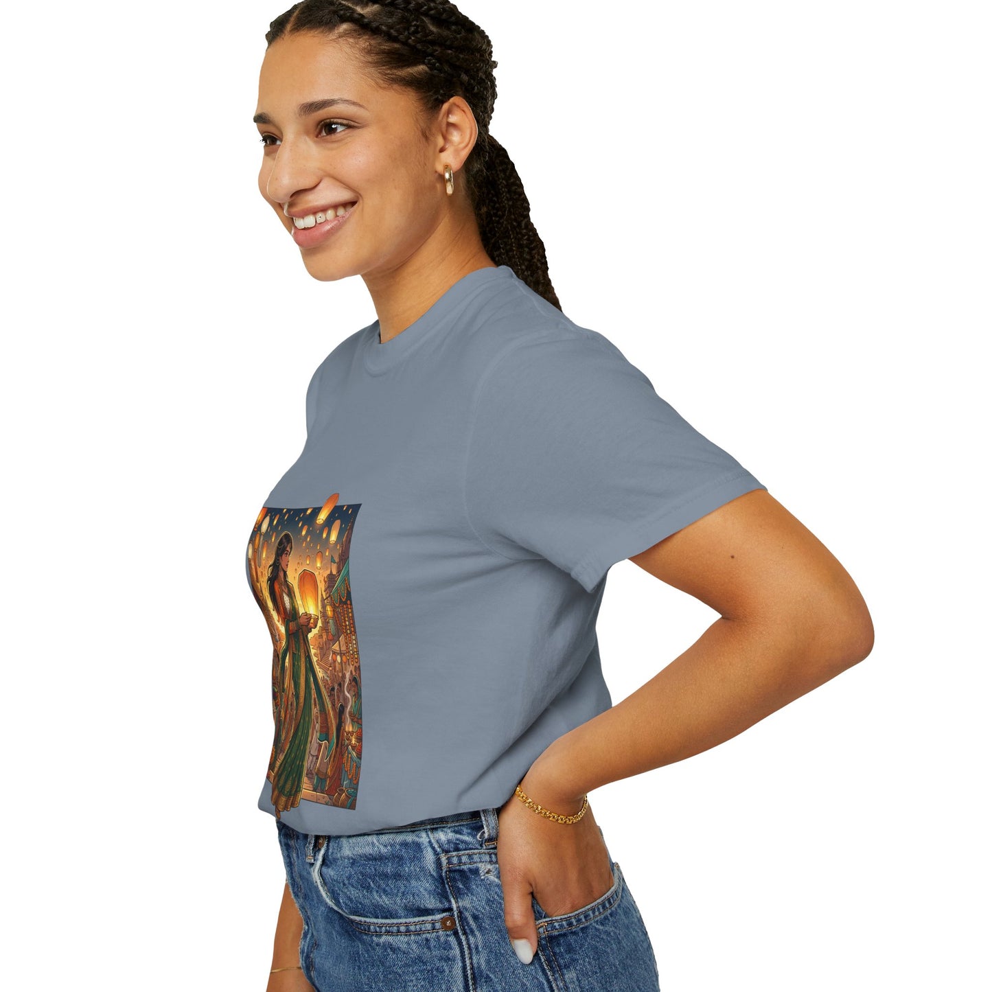 Diwali Lantern Festival T-Shirt — Indian Dancer with Floating Sky Lanterns