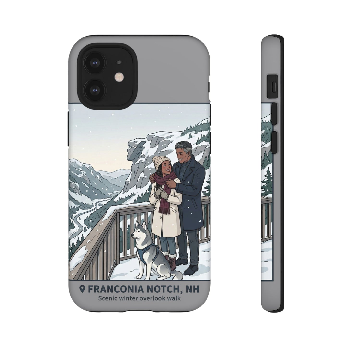 Winter Scenic Phone Case — Franconia Notch NH Couples & Husky Design
