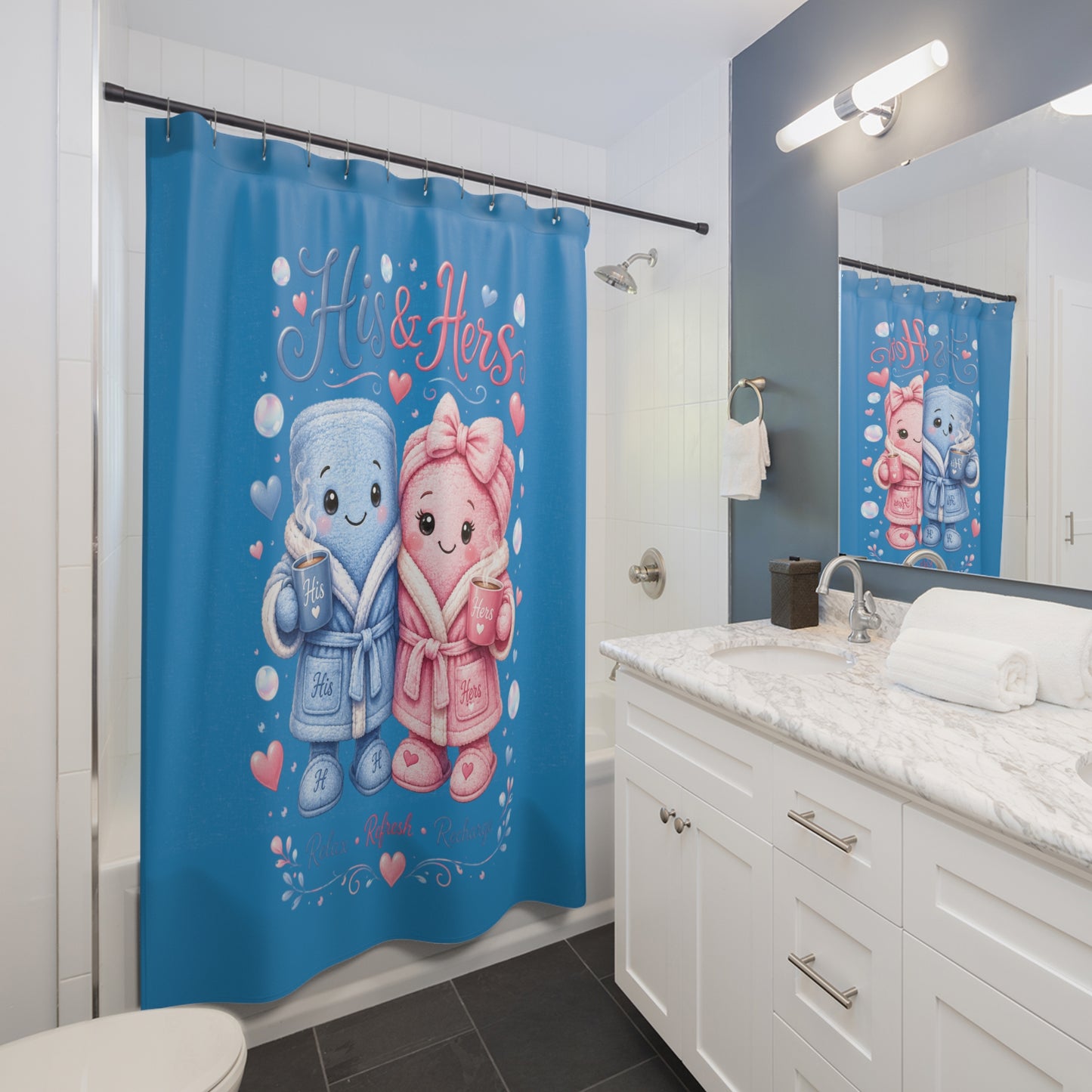 His Towel & Her Towel Shower Curtain — Romantic Couples Bathroom Decor