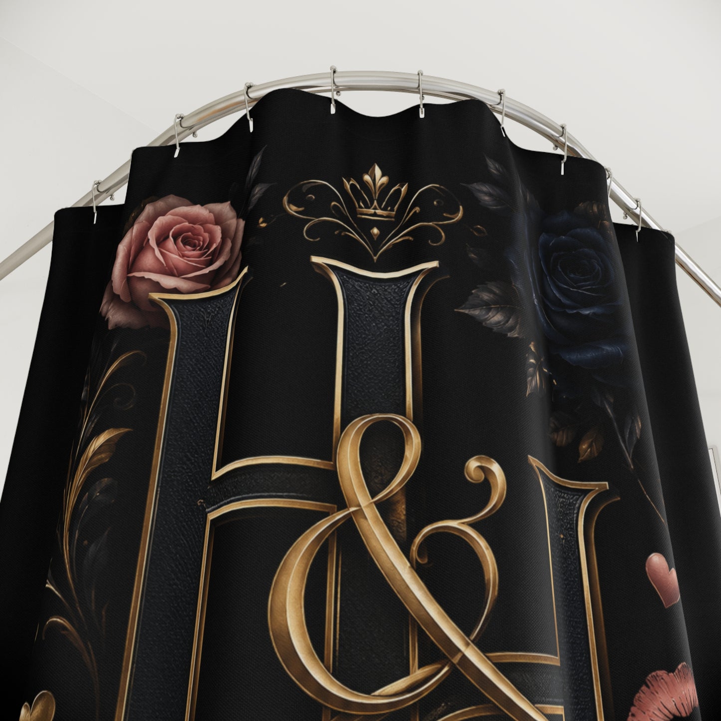 Dark Romance Monogram Shower Curtain – Obsidian Garden Décor