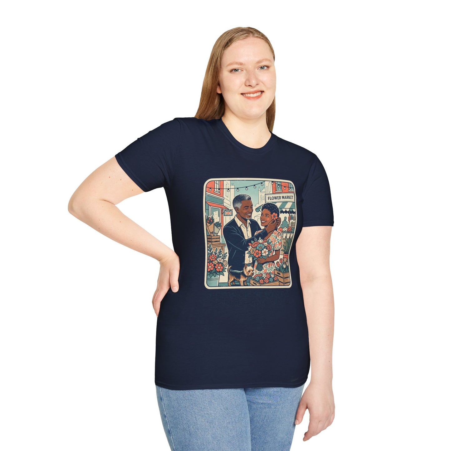 Flower Market Date — London T-Shirt — Retro Couple Floral Market Graphic Tee