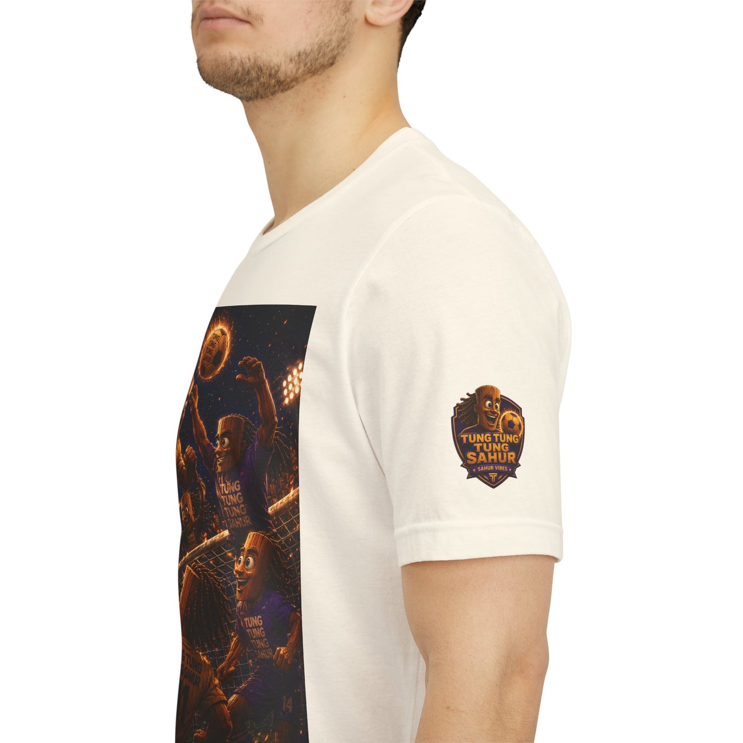 Tung Tung Tung Sahur Header Goal Soccer Action Graphic Tee — Team Court Night Design