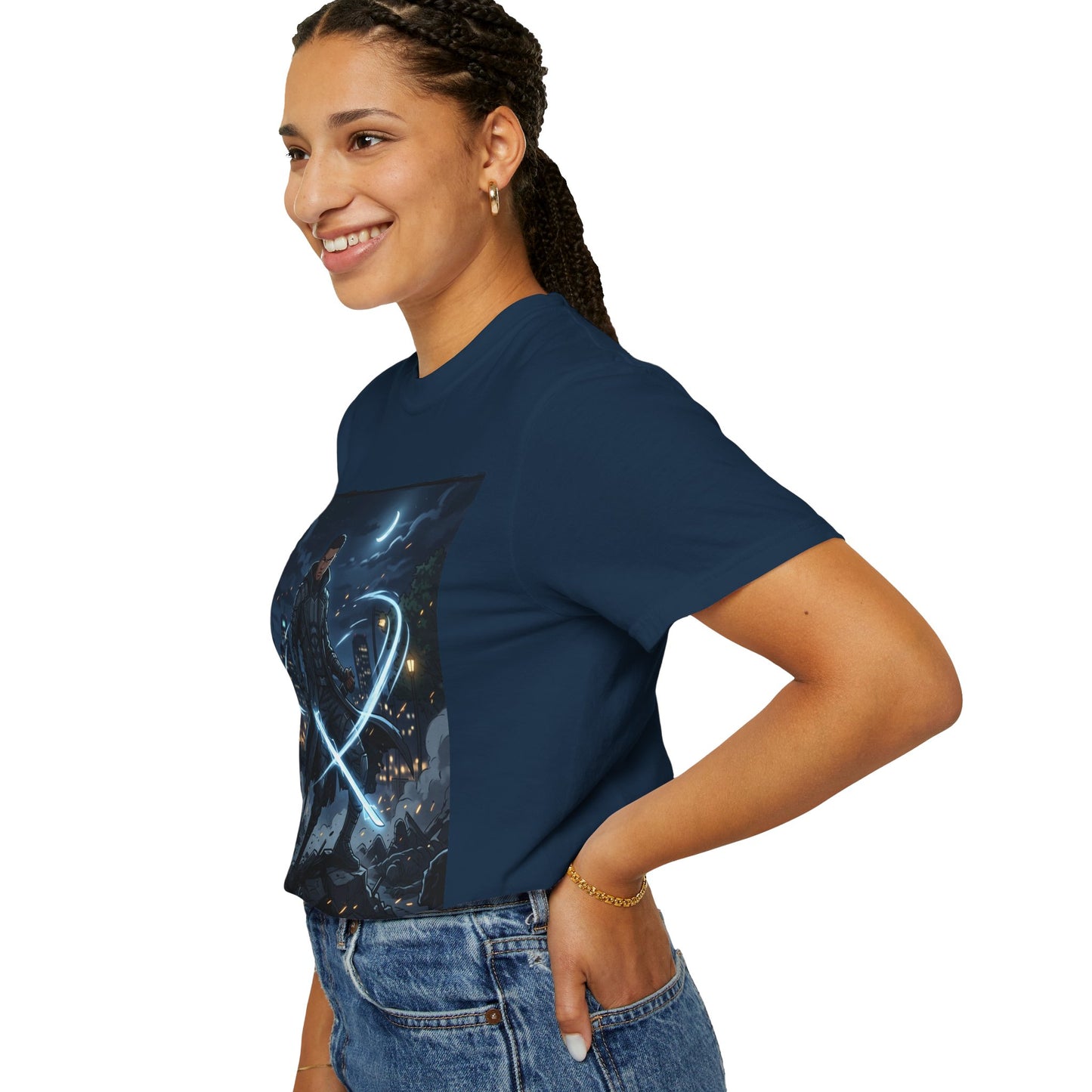 Urban Night Warrior T-Shirt — Neon Samurai Cityscape