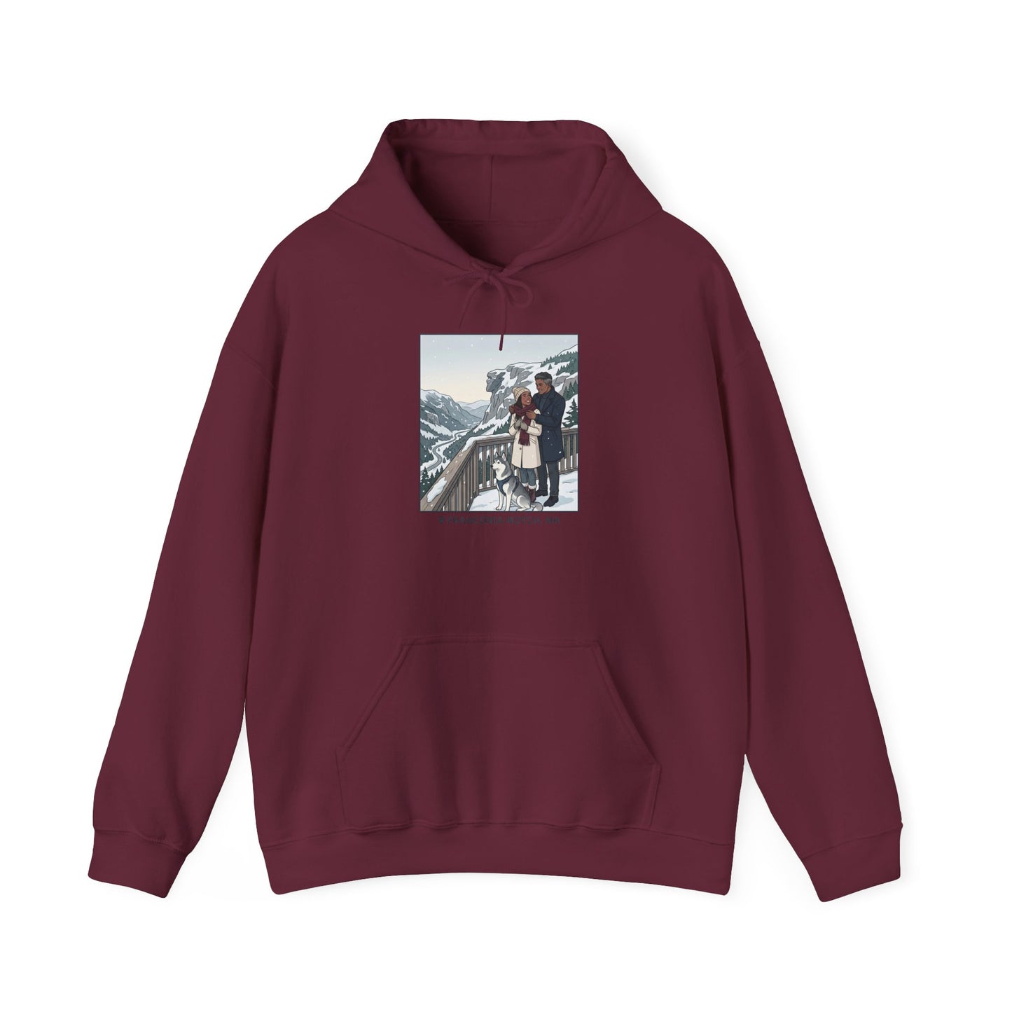 Winter Couple Photo Hoodie — Vintage Alps Travel Graphic Sweatshirt