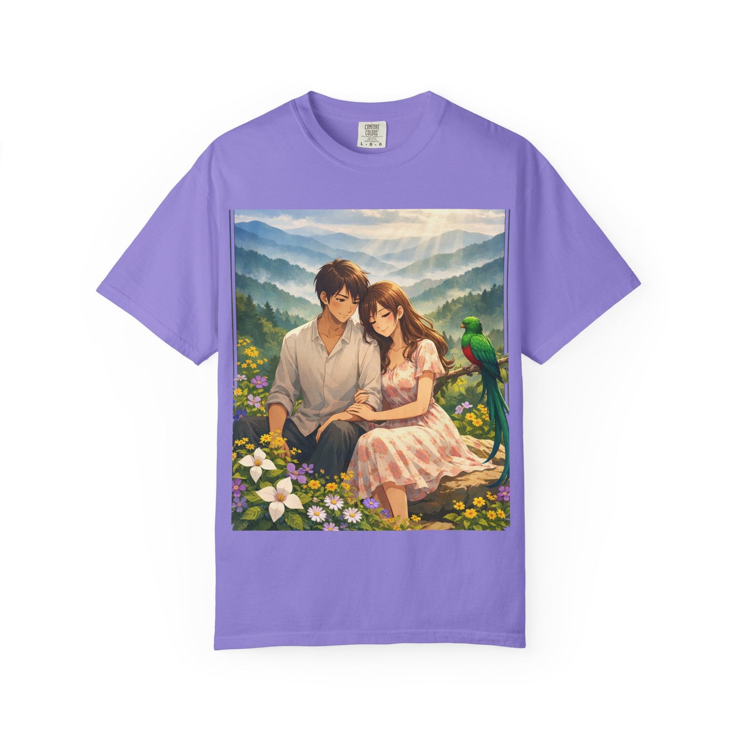 Romantic Anime Couple T-Shirt — Sunset Meadow Illustration