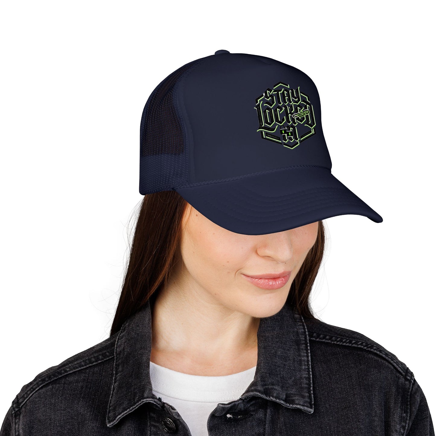 Trucker Hat – Neon 'Stay Lucked In' Embroidered Mesh Cap