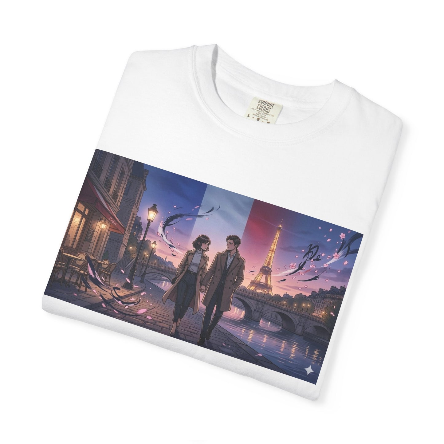 Couple Walking, Eiffel Tower - T-Shirt — Romantic Paris Nightscape Graphic Tee
