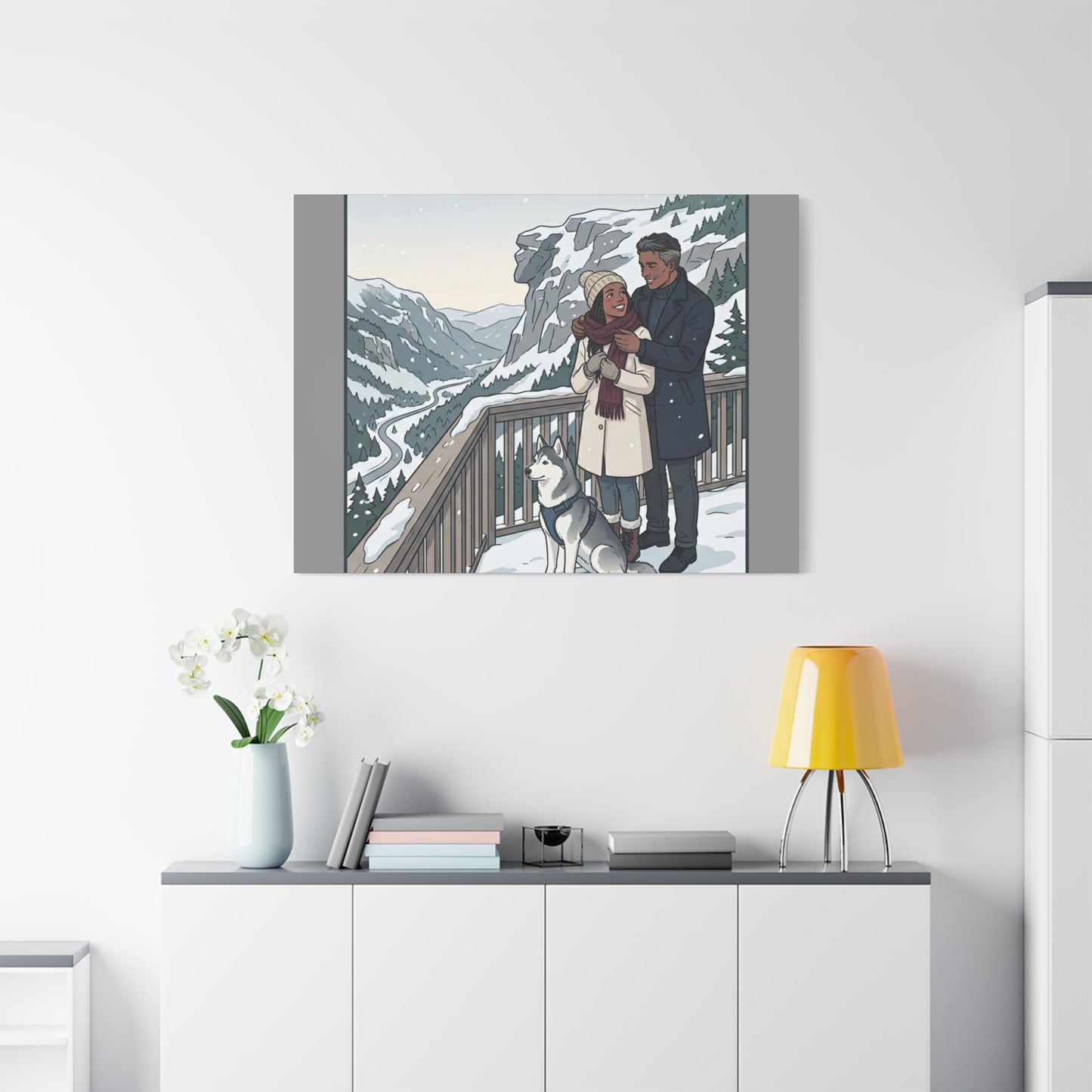 Franconia Notch Winter Couple Canvas Wall Art — Scenic New Hampshire Snowy Overlook Print
