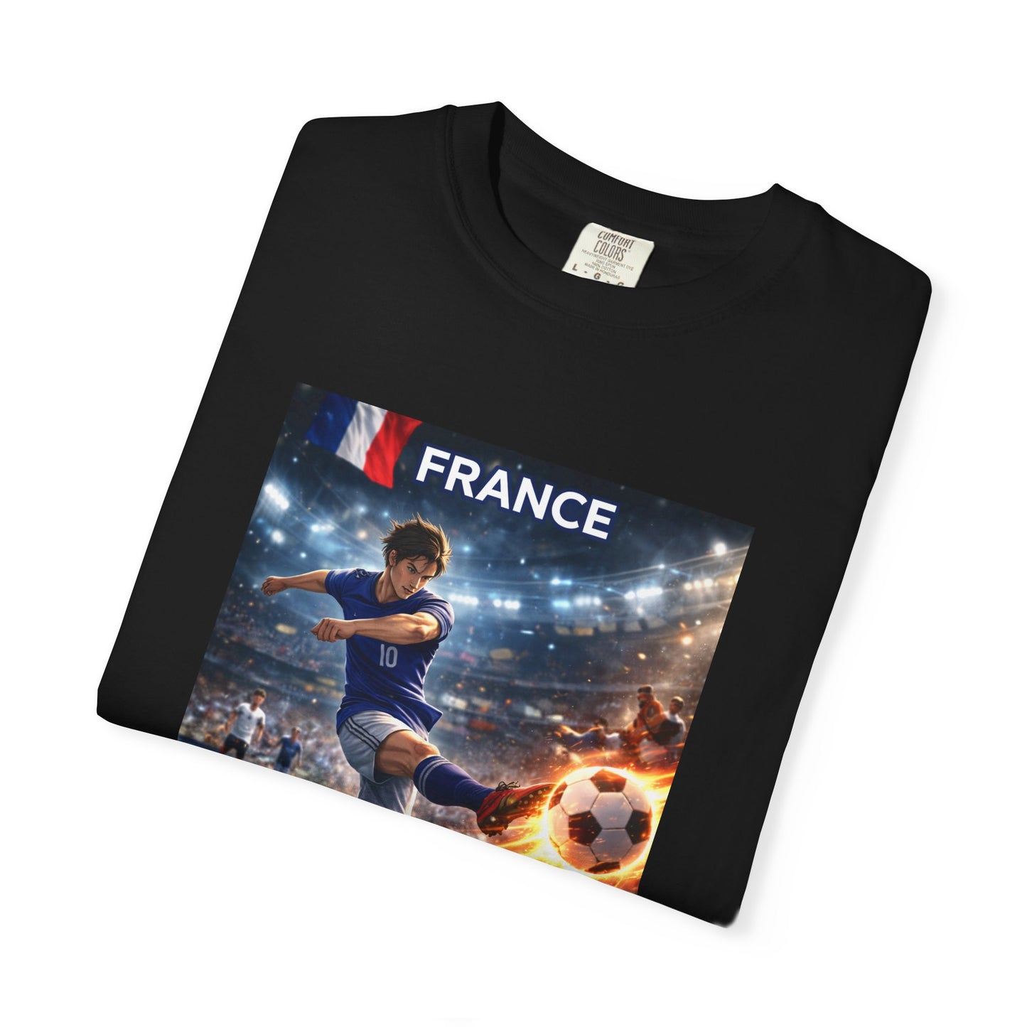 France Soccer Player Graphic T-Shirt — Football Kick Stadium Design