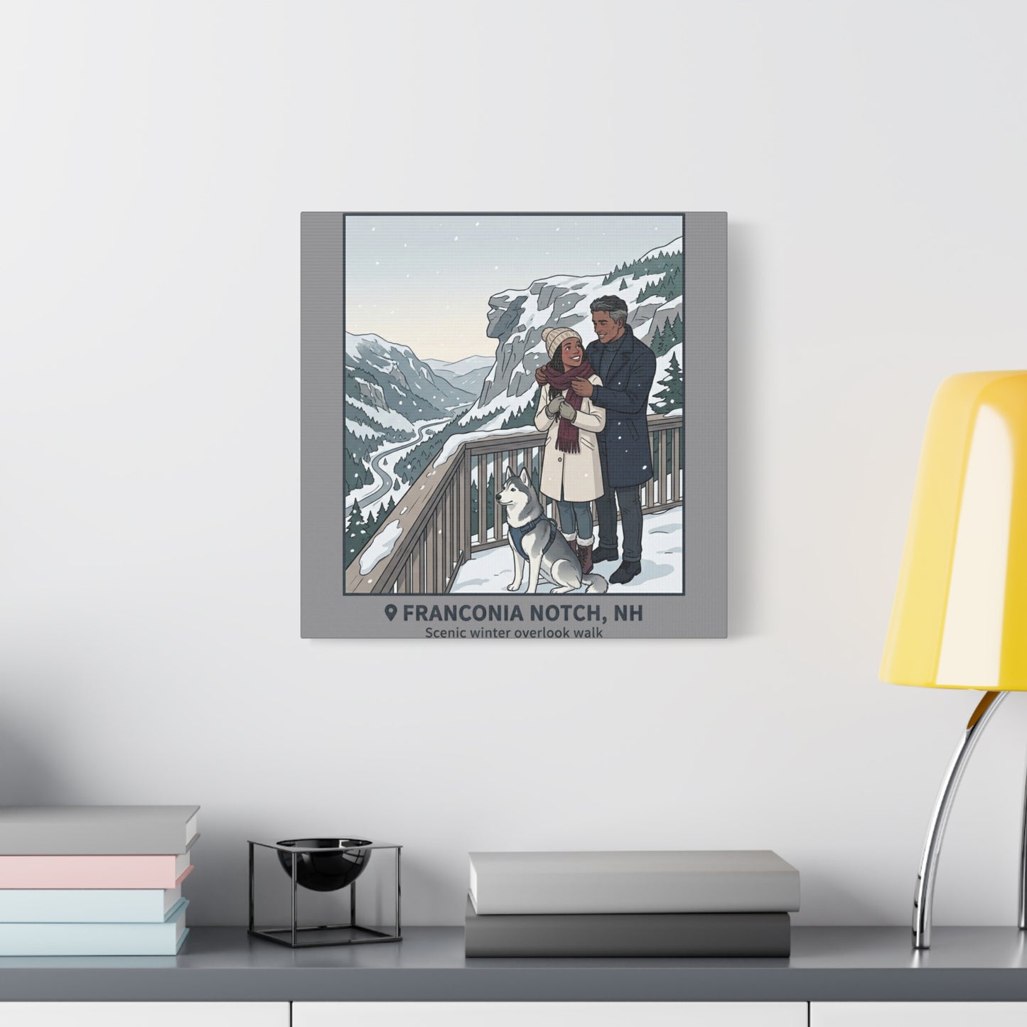 Franconia Notch Winter Couple Canvas Wall Art — Scenic New Hampshire Snowy Overlook Print