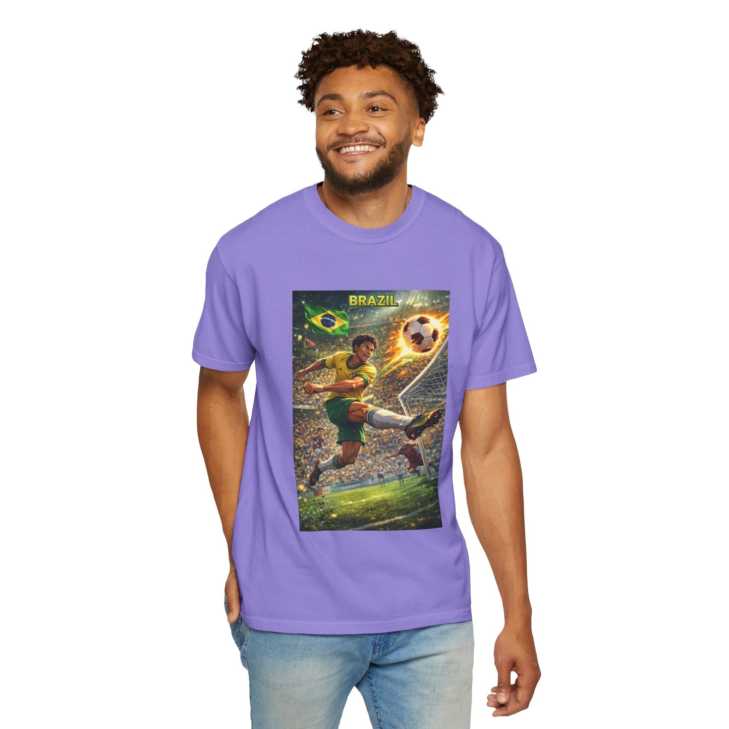 Brazil Soccer T-Shirt – Vintage Player Kick Graphic (Brazil)