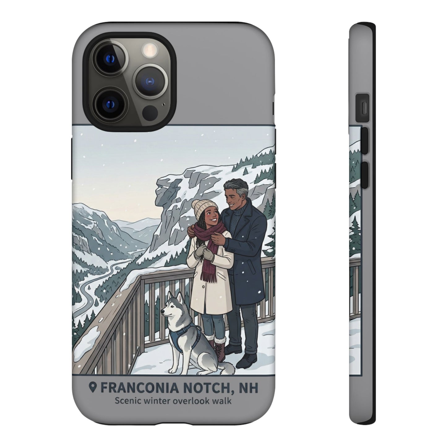 Winter Scenic Phone Case — Franconia Notch NH Couples & Husky Design