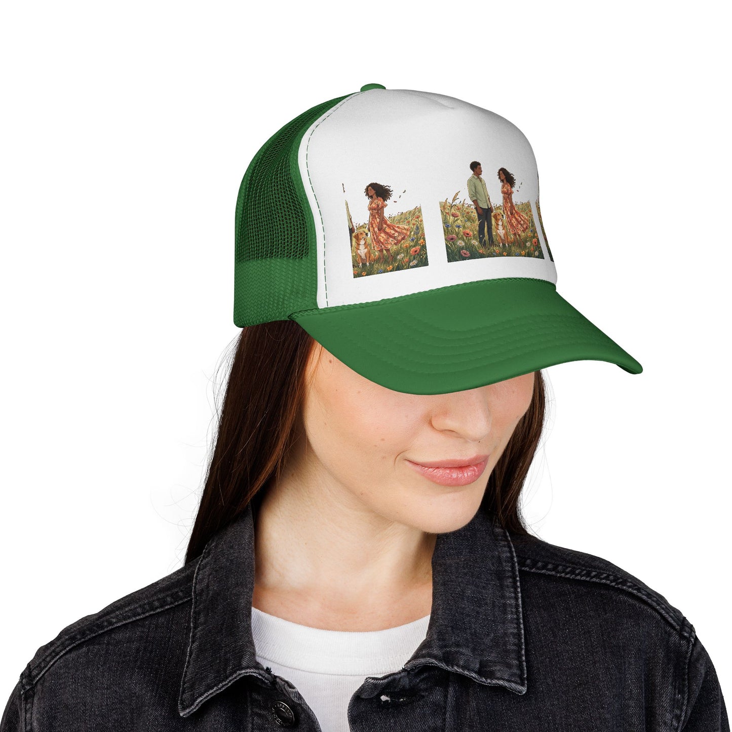 Trucker Cap — Boho Couple Meadow Illustration Hat