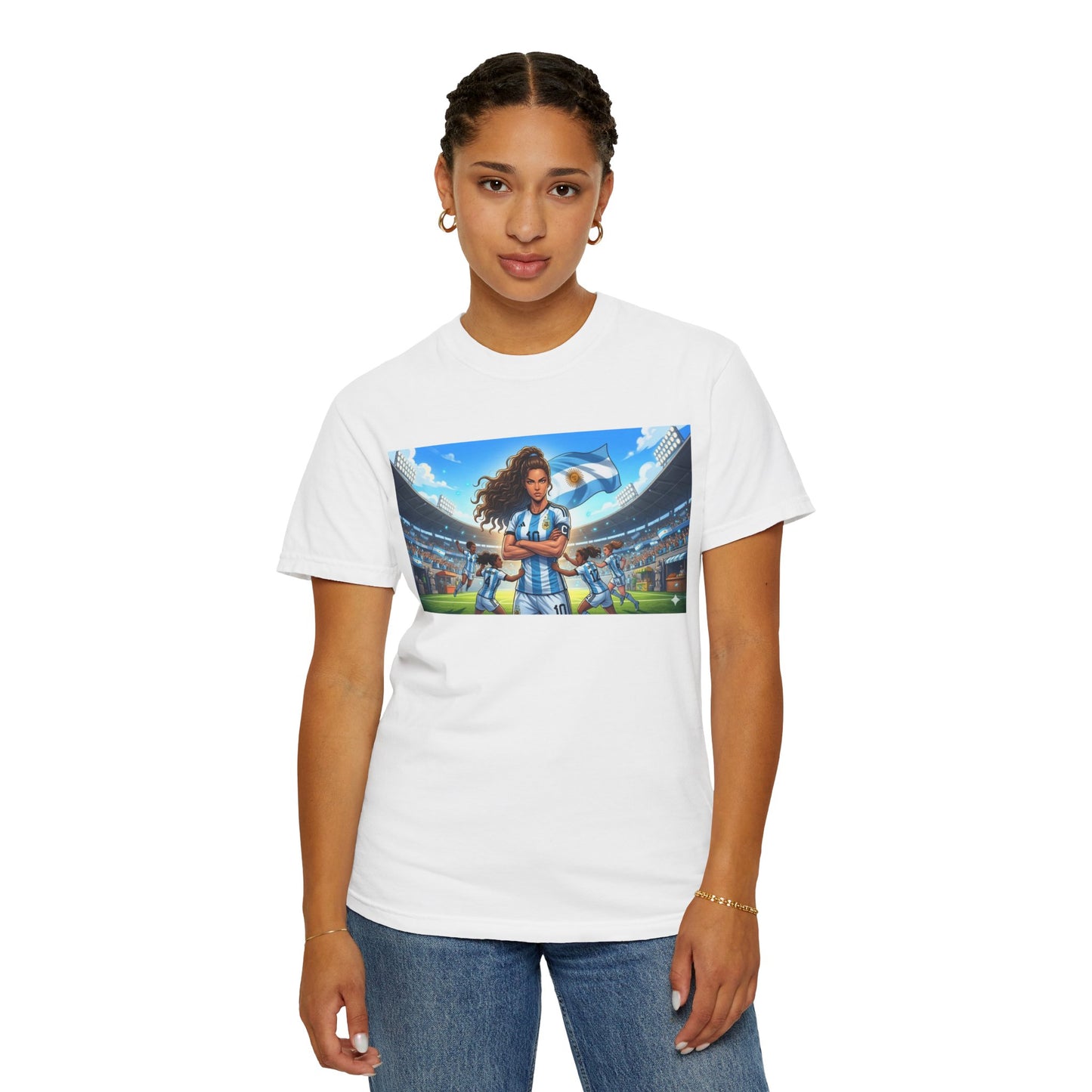 Argentina Soccer Heroine Stadium T-Shirt – Female Soccer Player Graphic Tee