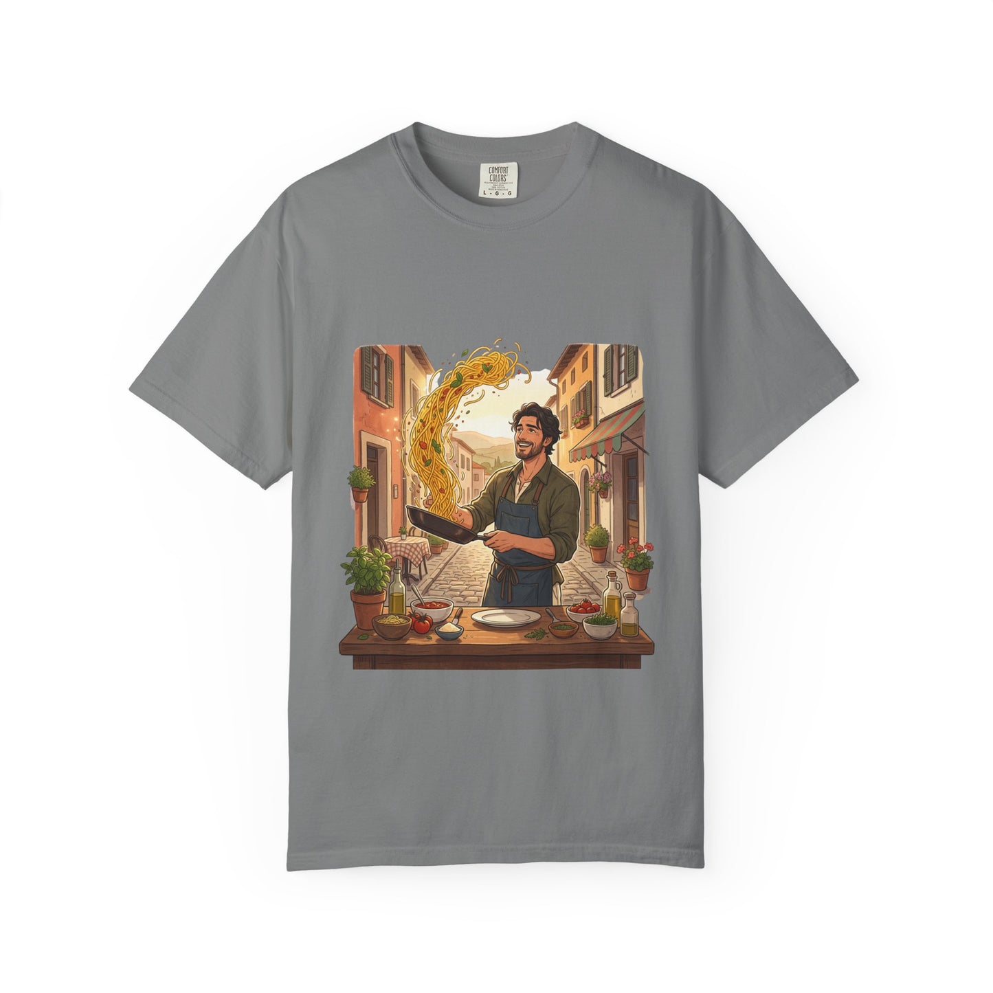 Italian Chef Pasta Toss T-Shirt — Vintage Street Kitchen Cooking Graphic Tee
