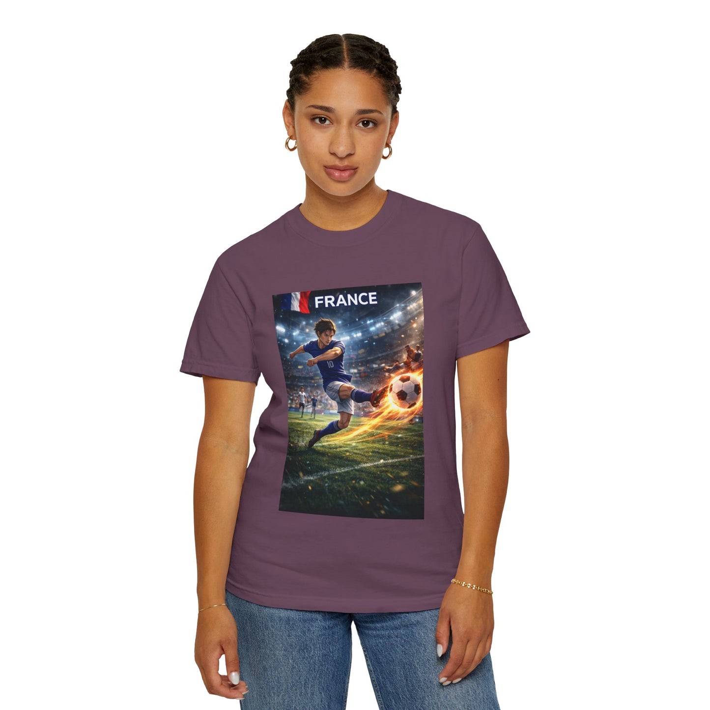France Soccer Player Graphic T-Shirt — Football Kick Stadium Design