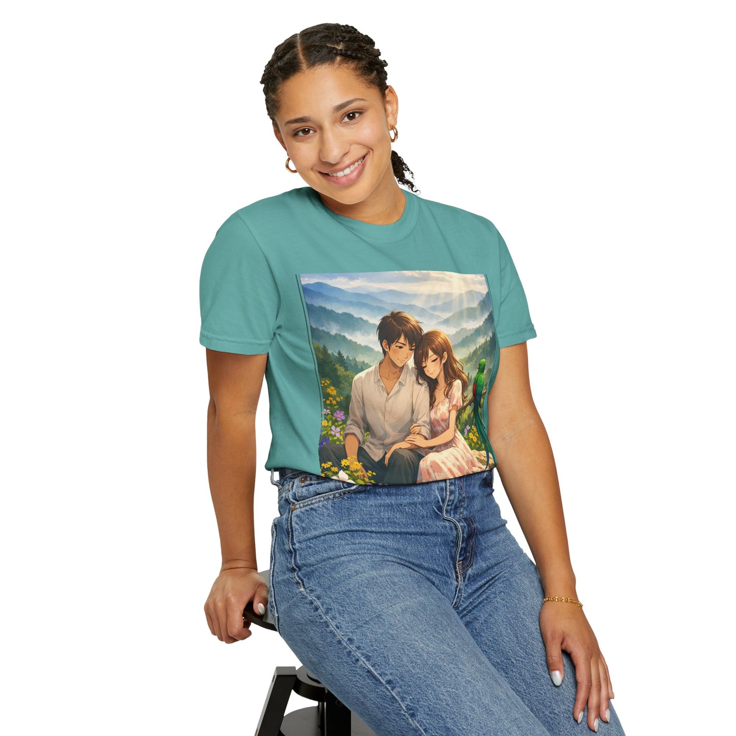 Romantic Anime Couple T-Shirt — Sunset Meadow Illustration