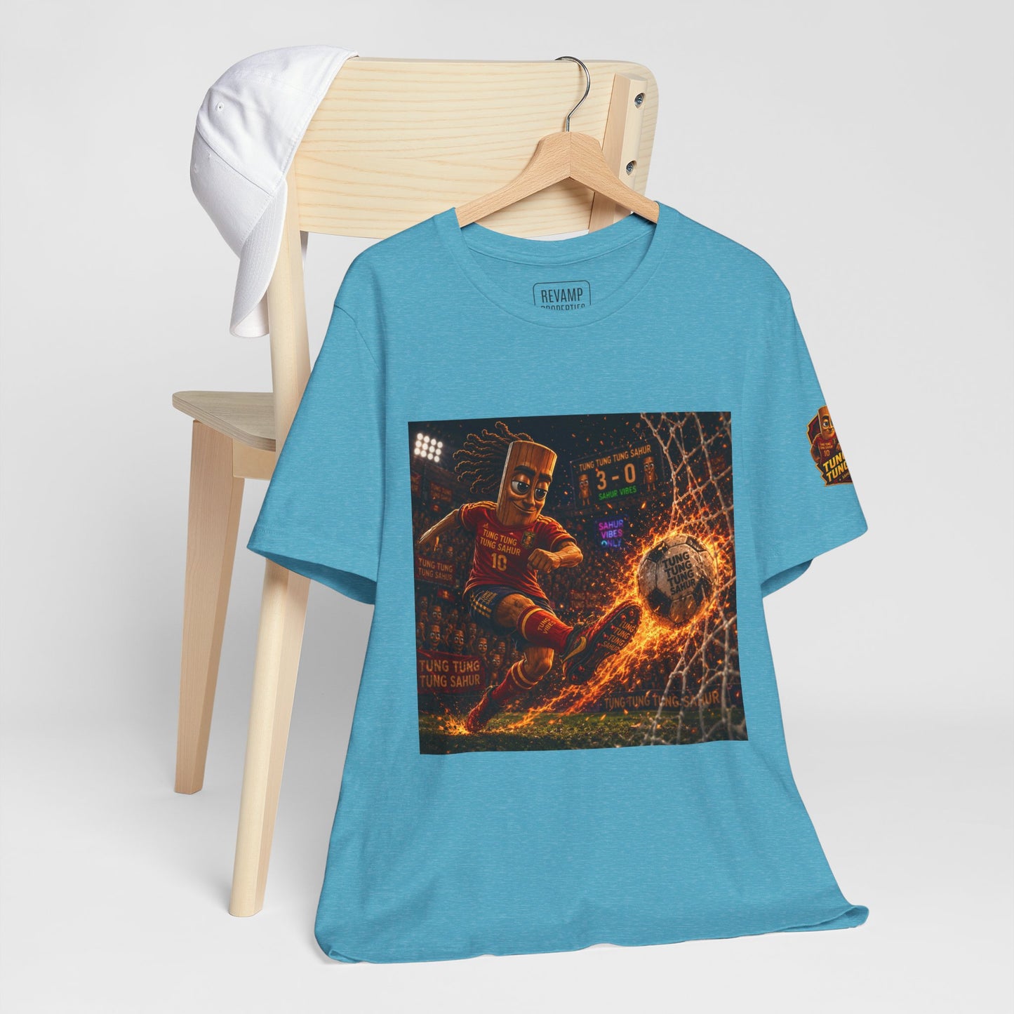 Tung Tung Tung Sahur Soccer Kick Firestorm Graphic Tee — ‘Goal’ Animated Kick Design