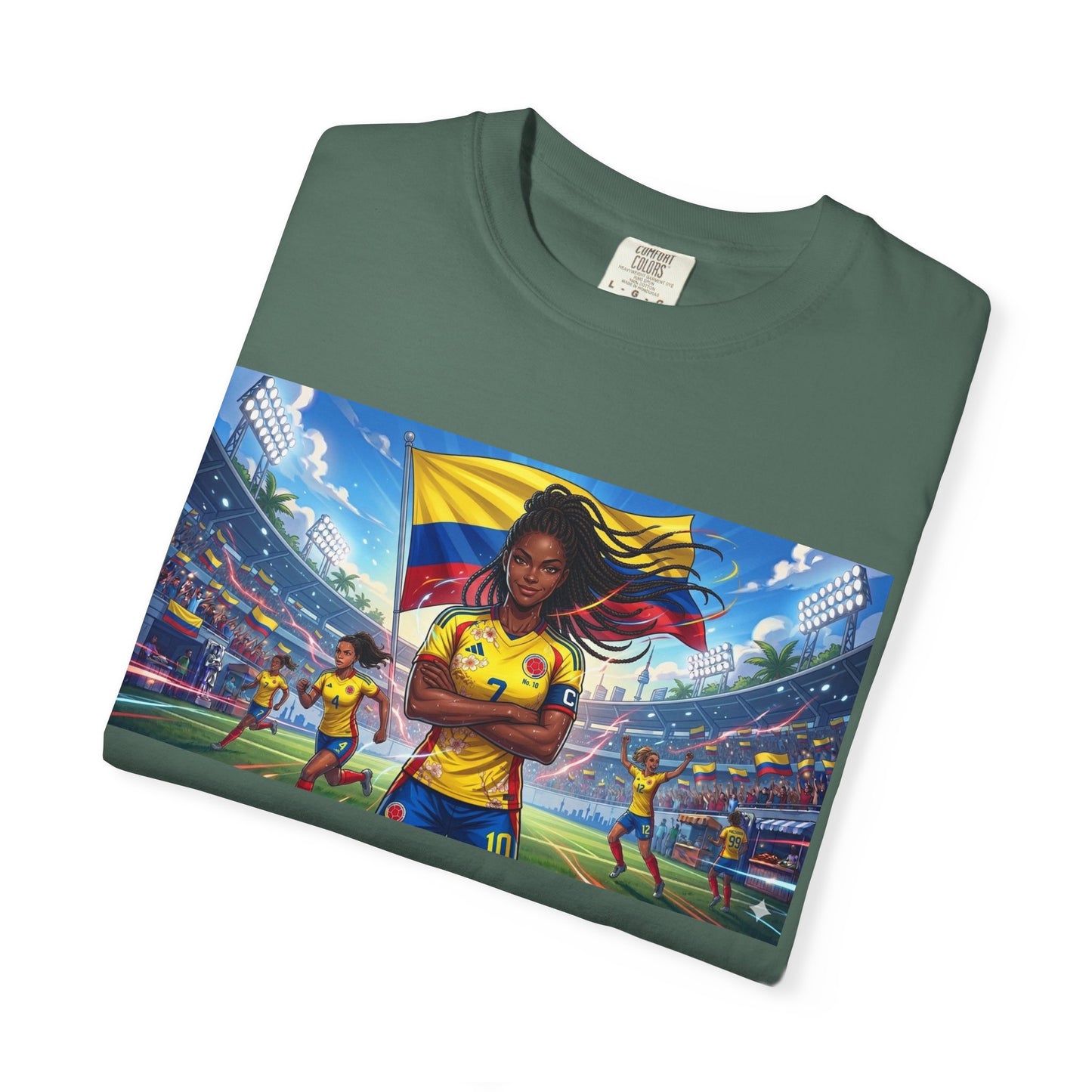Soccer Champion Graphic T-Shirt — Woman Goalkeeper Stadium Art