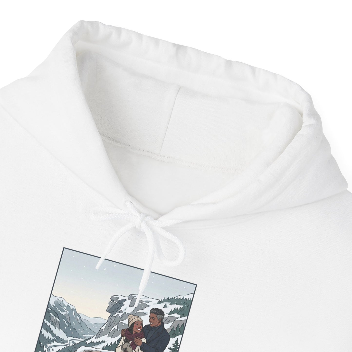 Winter Couple Photo Hoodie — Vintage Alps Travel Graphic Sweatshirt