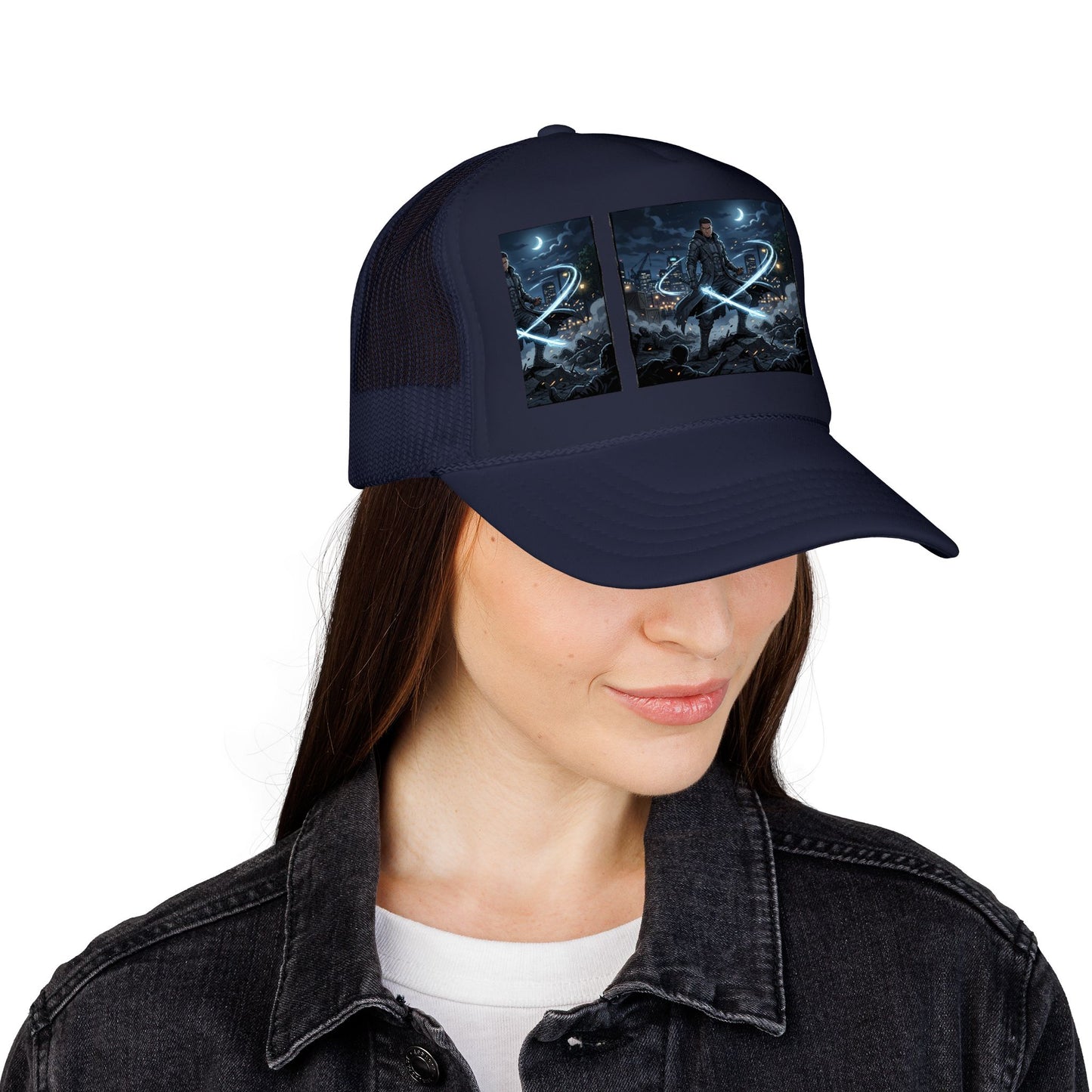 Trucker Hat — Neon Samurai Triptych Foam Trucker Cap
