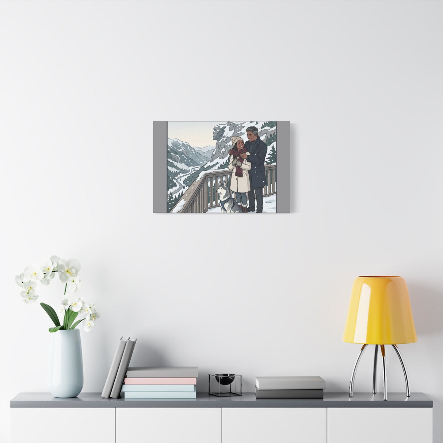 Franconia Notch Winter Couple Canvas Wall Art — Scenic New Hampshire Snowy Overlook Print