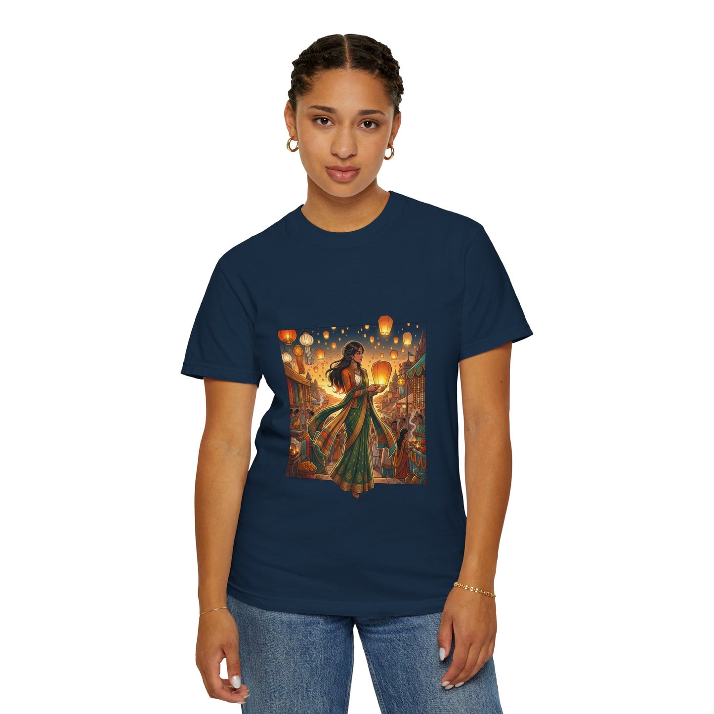 Diwali Lantern Festival T-Shirt — Indian Dancer with Floating Sky Lanterns