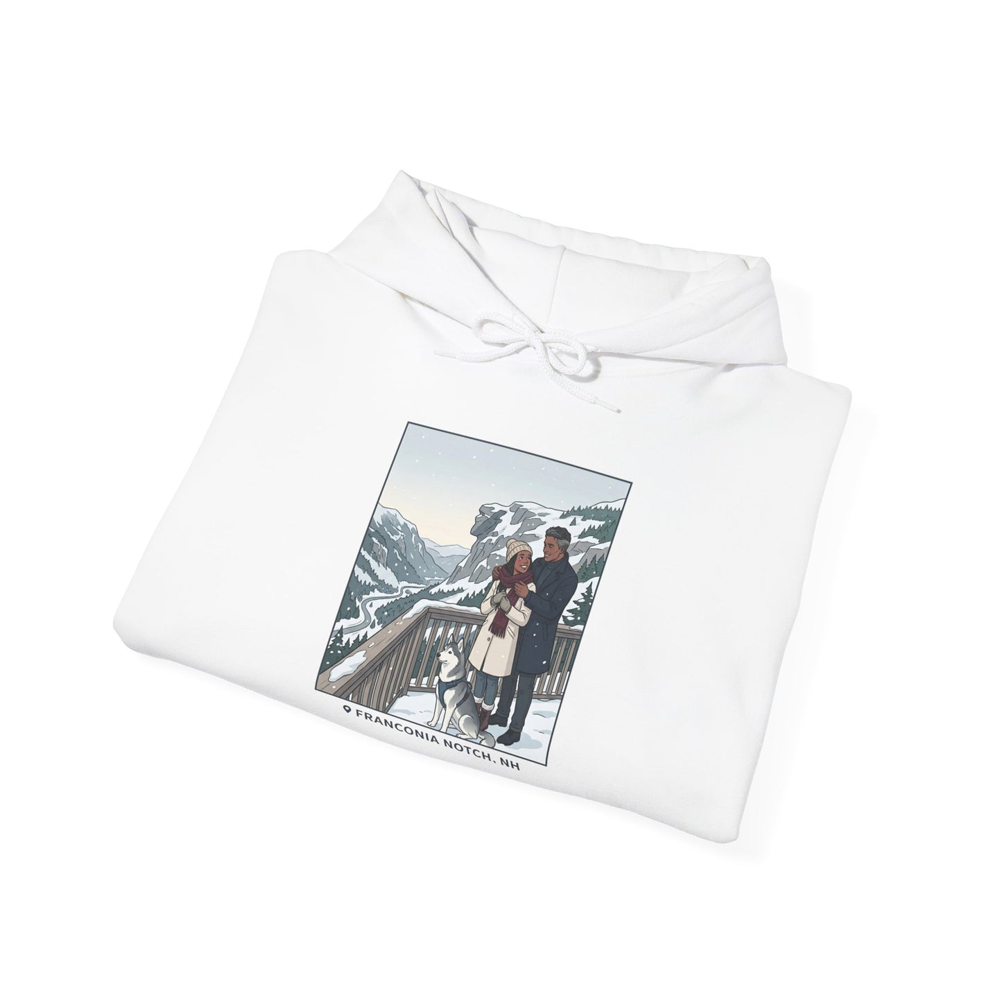 Winter Couple Photo Hoodie — Vintage Alps Travel Graphic Sweatshirt