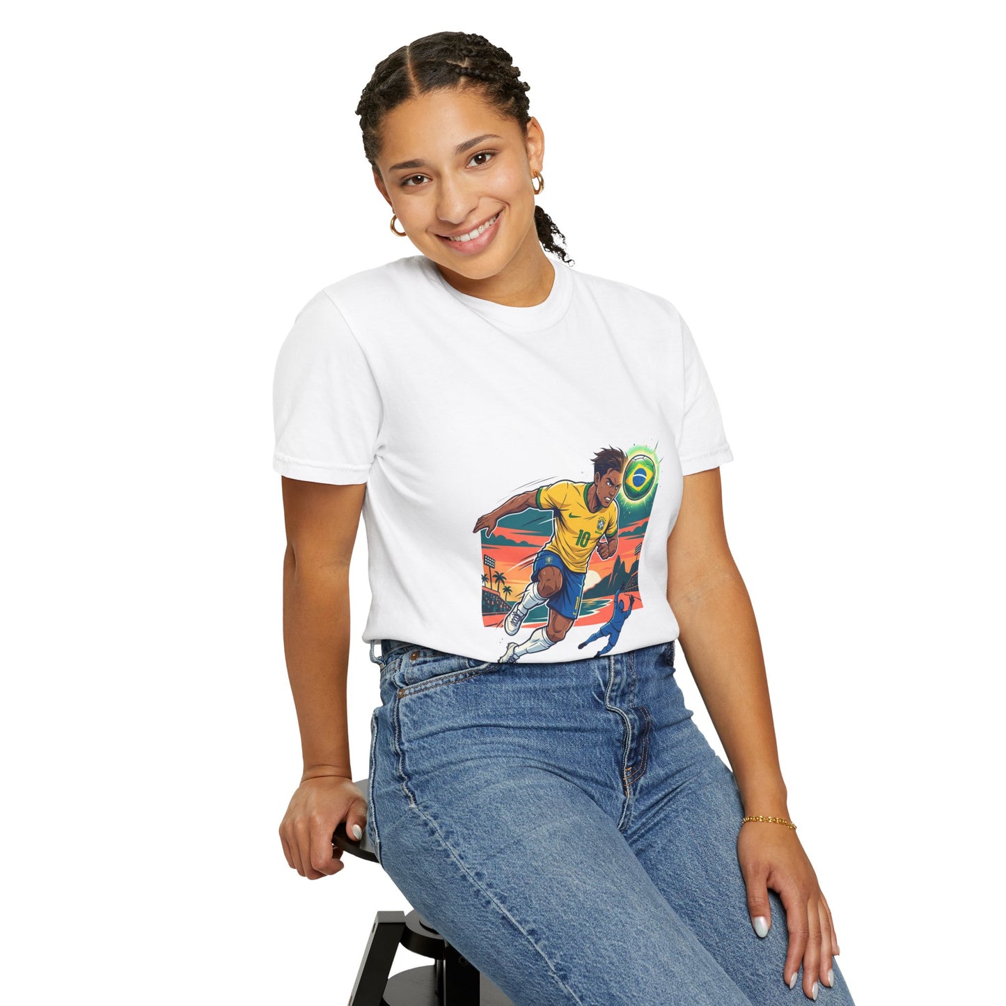 Brazil Soccer Player Graphic T-Shirt — Retro Sunset Football Tee