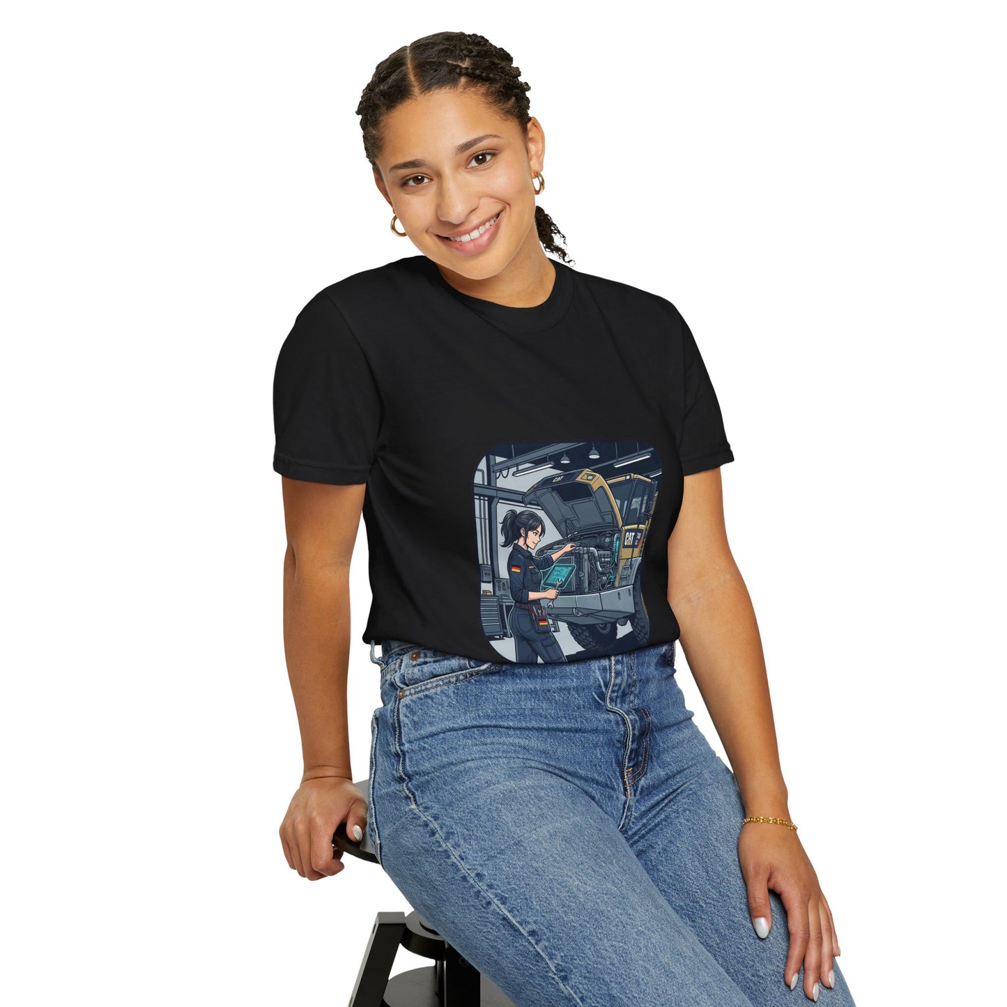 Mechanic Garage Scene T-Shirt — Vintage Truck Repair Illustration