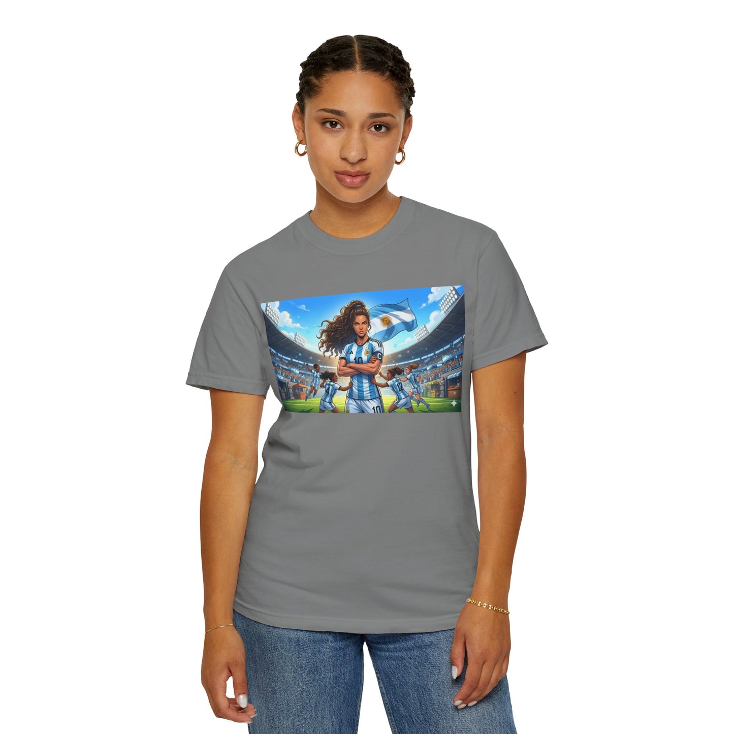 Argentina Soccer Heroine Stadium T-Shirt – Female Soccer Player Graphic Tee