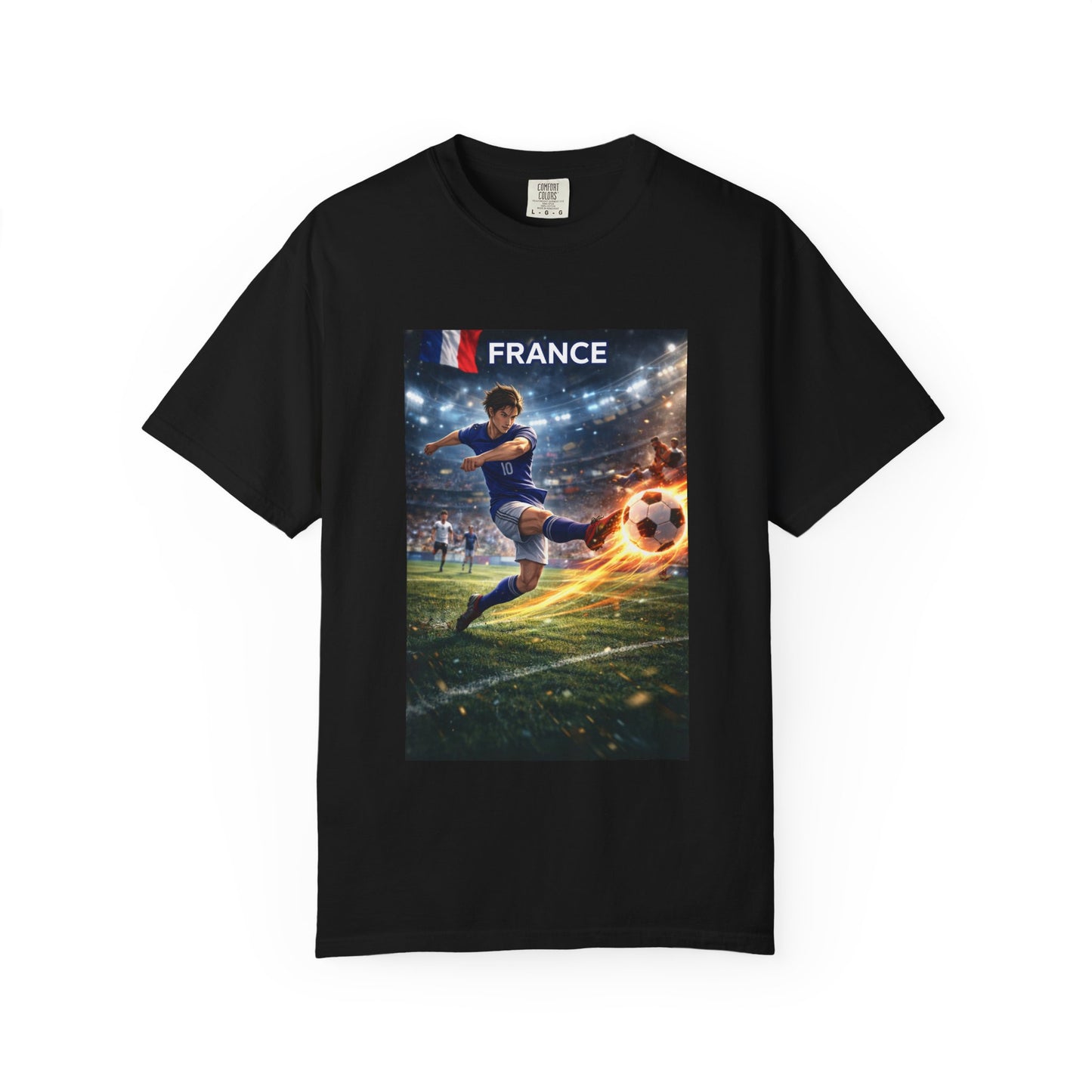 France Soccer Player Graphic T-Shirt — Football Kick Stadium Design